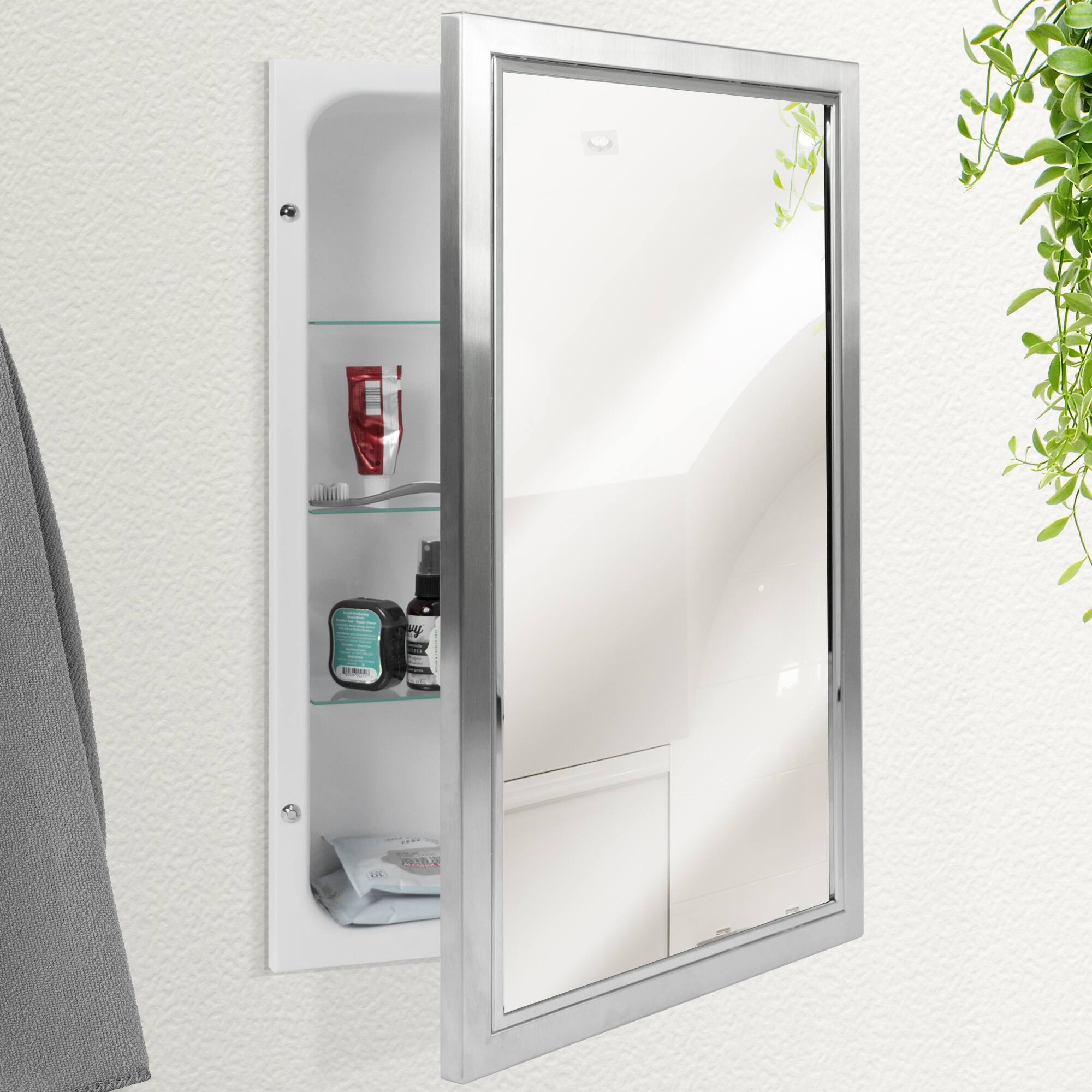 Head West Brushed Nickel & Chrome Recessed Mirrored Medicine Cabinet