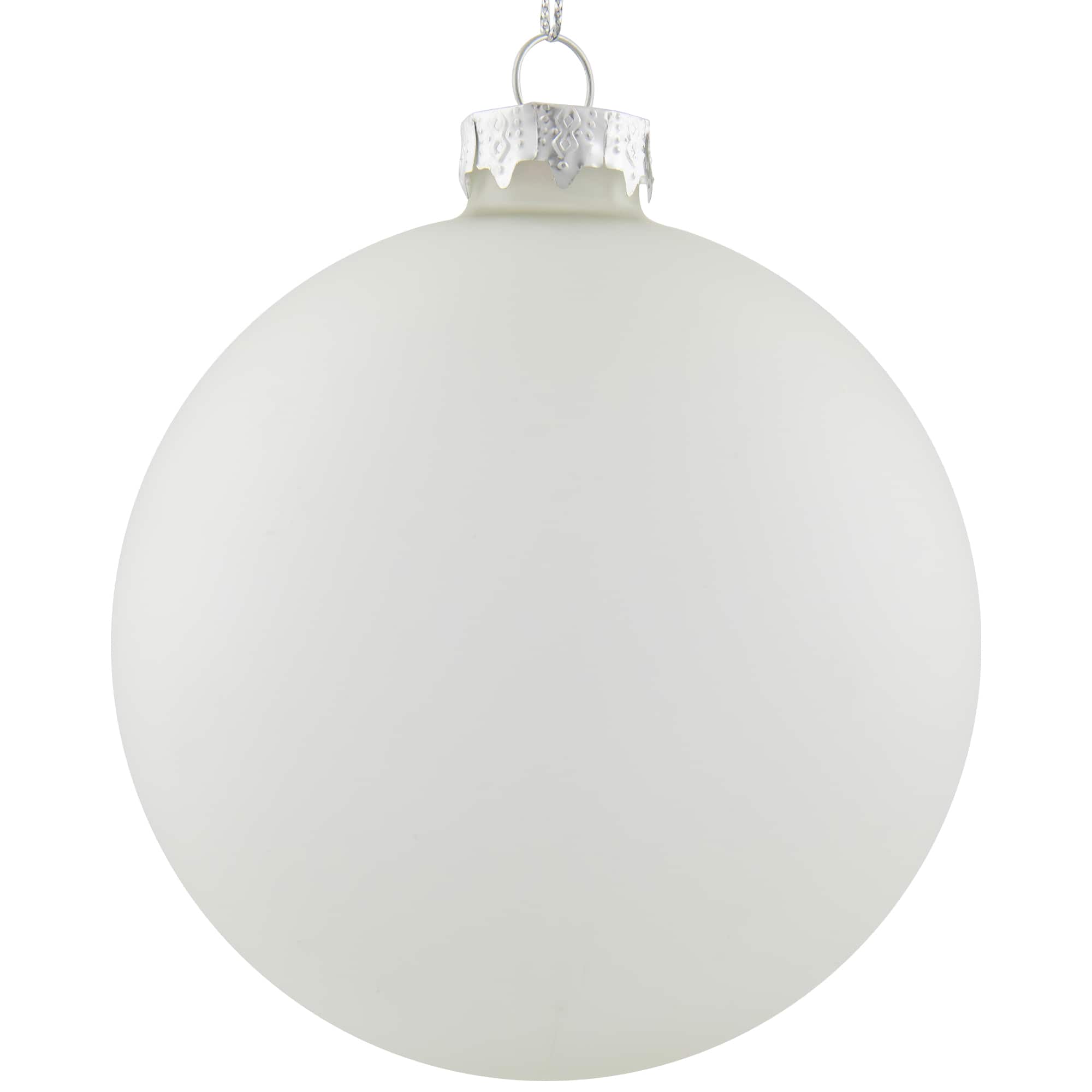 4ct. 4" White & Silver Frosted Matte Glass Ball Ornaments