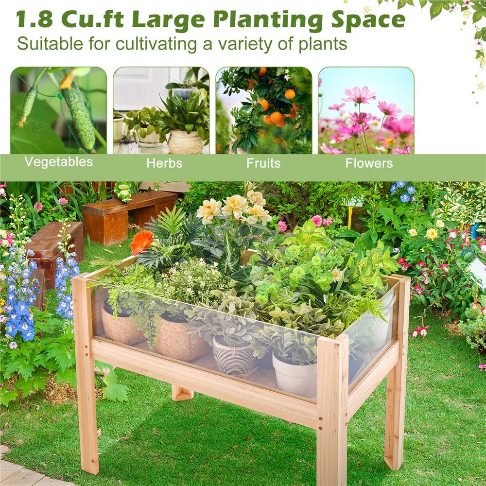 Costway Raised Wooden Garden Bed Elevated Planter Box Plant Terrarium with Drain Holes