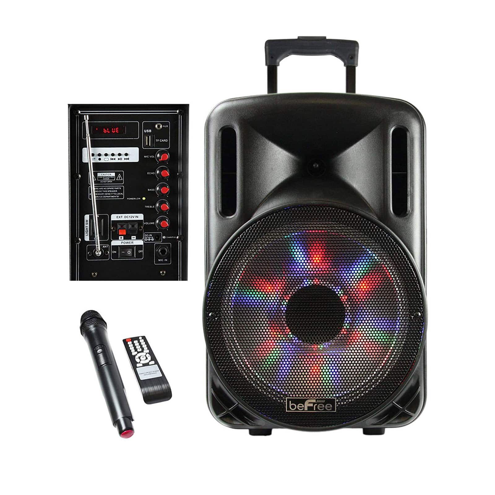 beFree Sound 12" 2500 Watt Bluetooth Portable Party PA Speaker With Illuminating Lights & USB