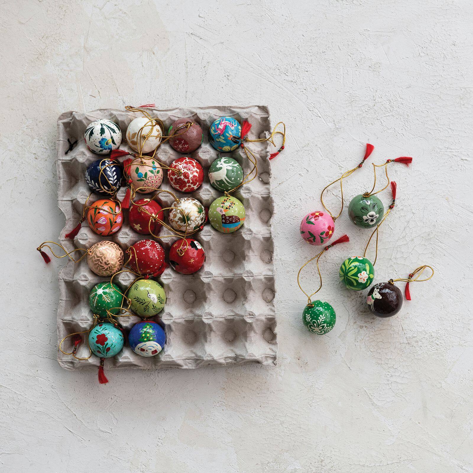 Hello Honey® 24 Pack 1" Round Hand-Painted Paper Mache Ball Ornaments