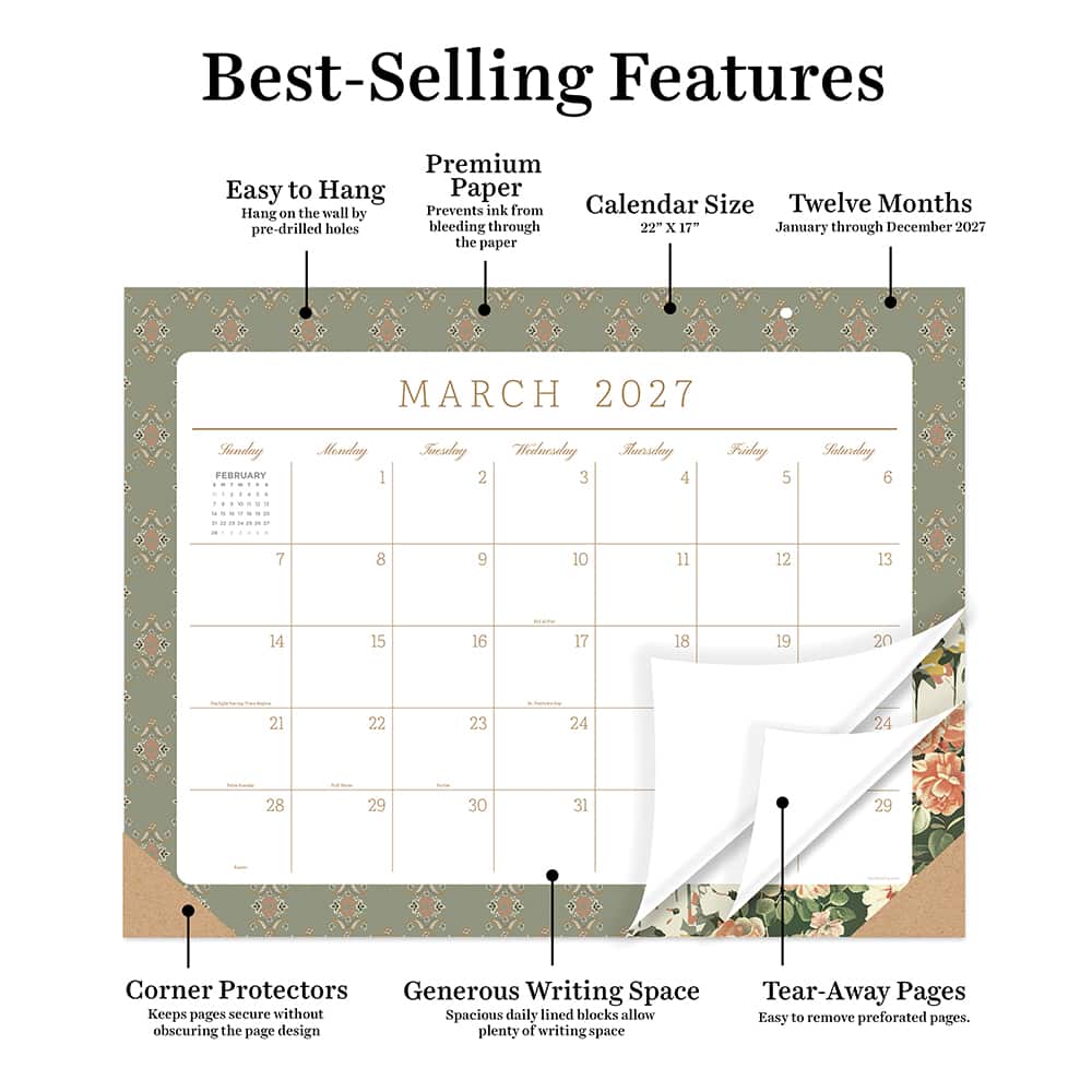 2027 Artisan Legacy Large Desk Pad Monthly Blotter Calendar
