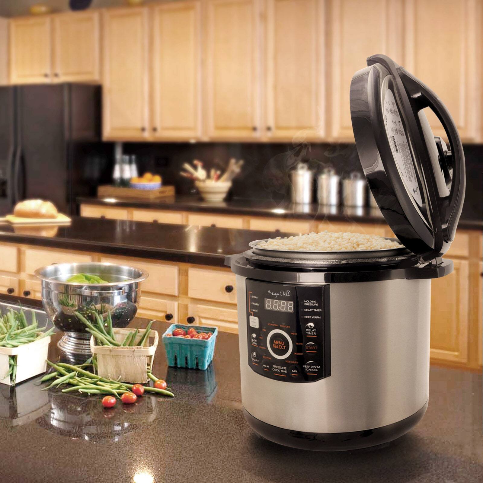 Megachef 12qt. Steel Digital Pressure Cooker With 15 Presets & Glass Lid