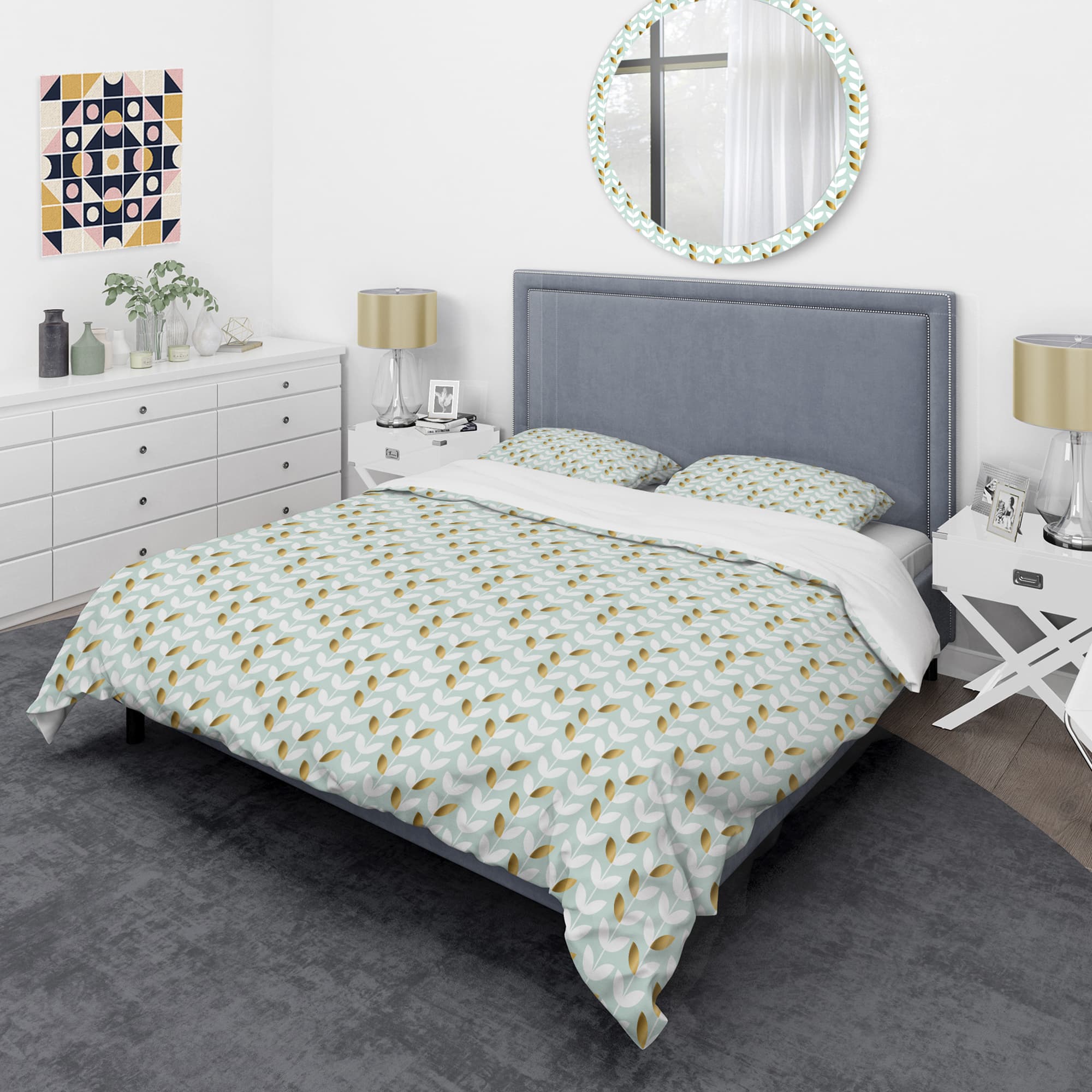 Designart 'Golden Foliage X' Mid-Century Duvet Cover Set