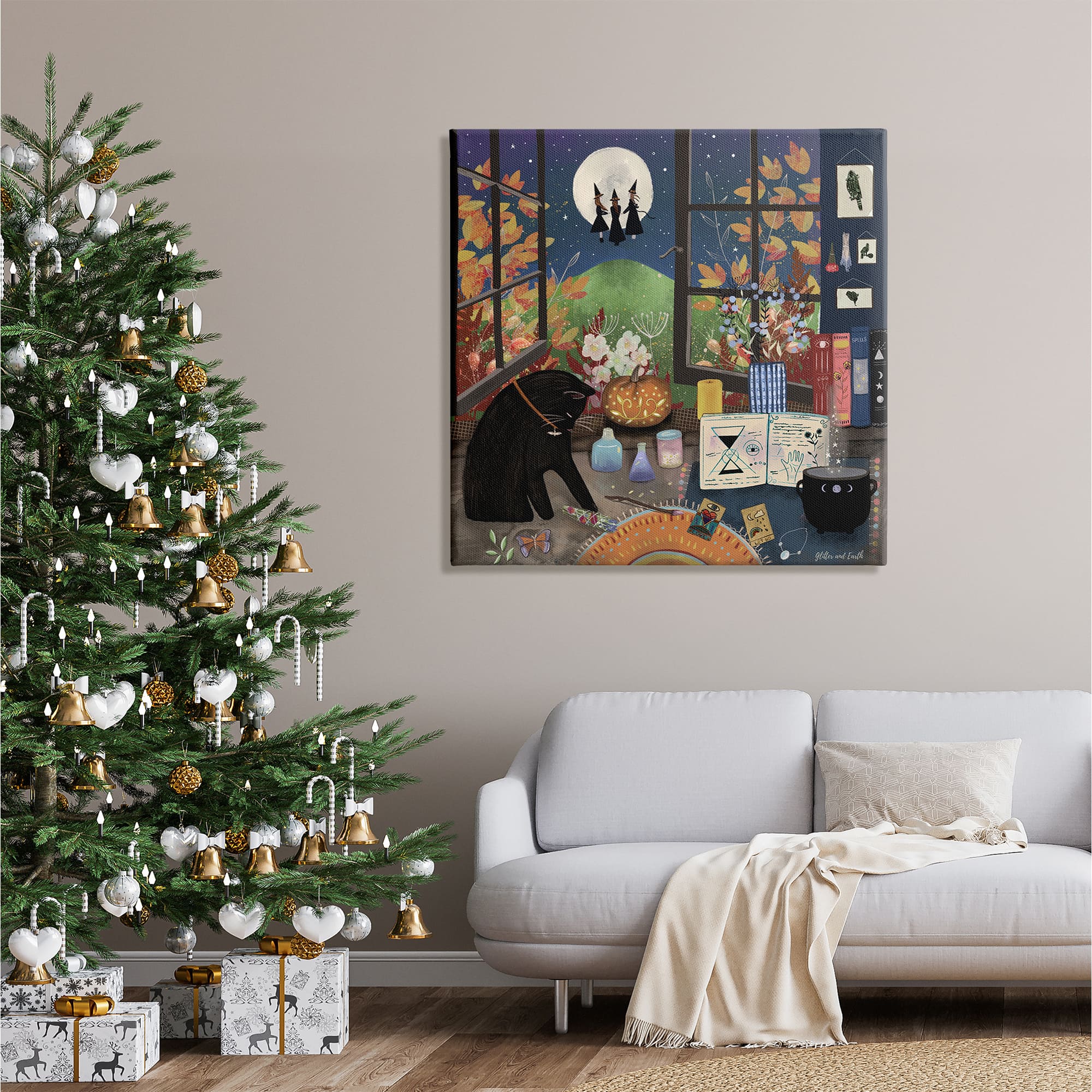 Stupell Industries Halloween Witches Autumn Moon Canvas Wall Art