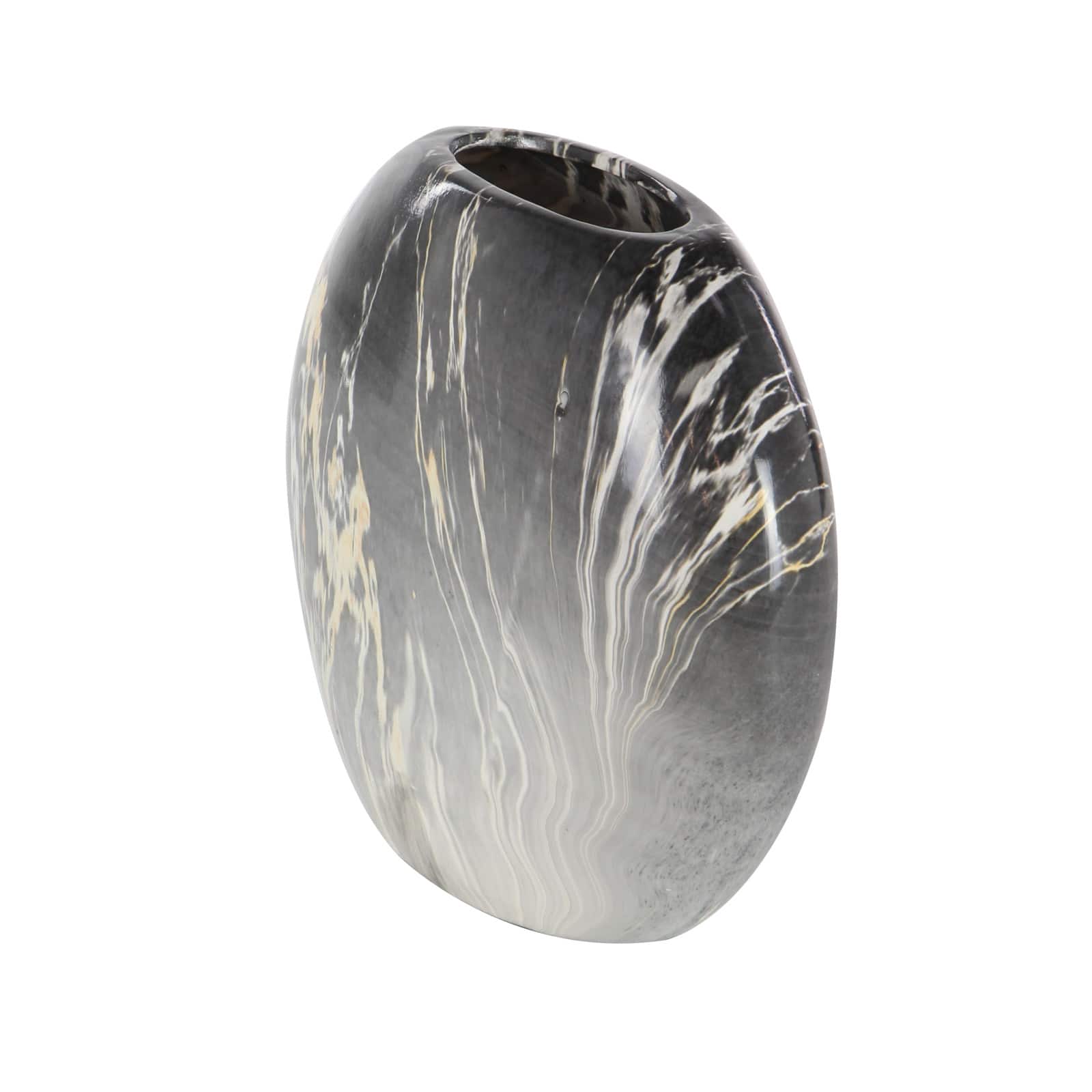 Set of 3 Grey Stoneware Contemporary Vase, 9" x 8"