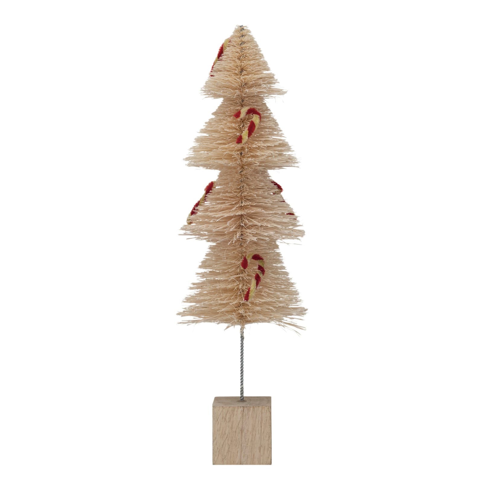 Hello Honey® Natural Sisal Bottle Brush Tree with Chenille Candy Cane & Wood Base