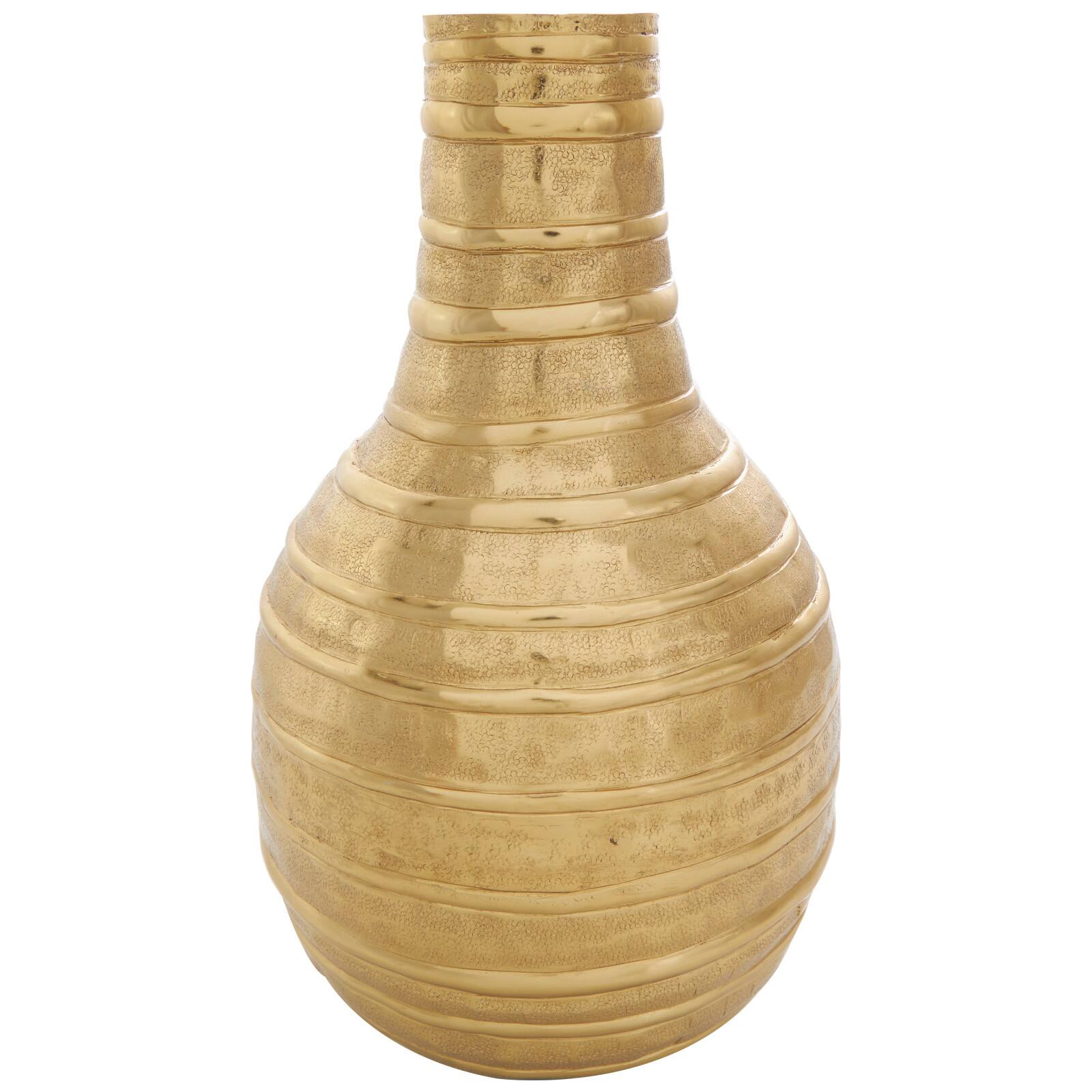 13" Gold Metal Snakeskin Inspired Vase with Dimensional Linear Accents
