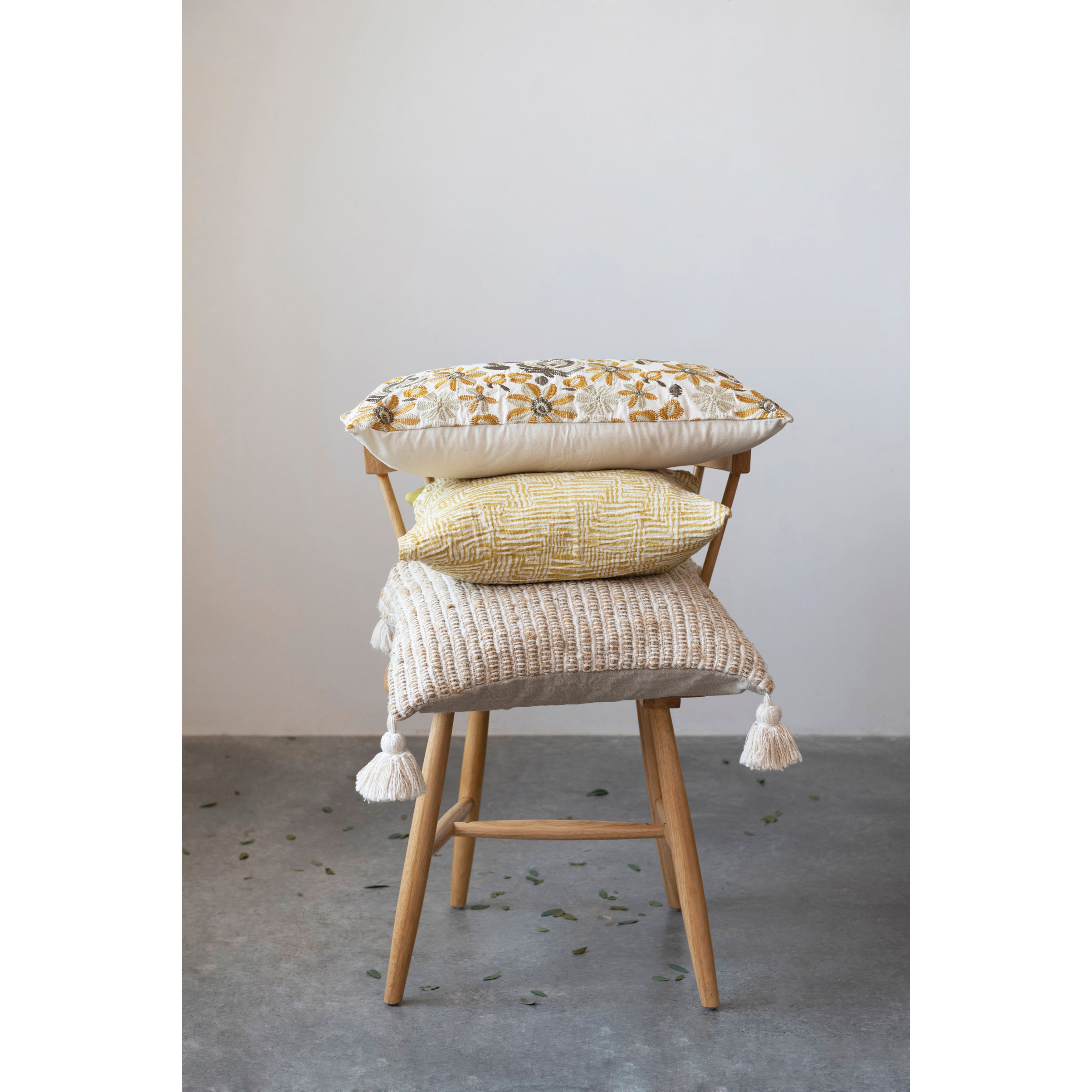 Hello Honey® Mustard & Cream Kuba Cloth Pattern Cotton Pillow