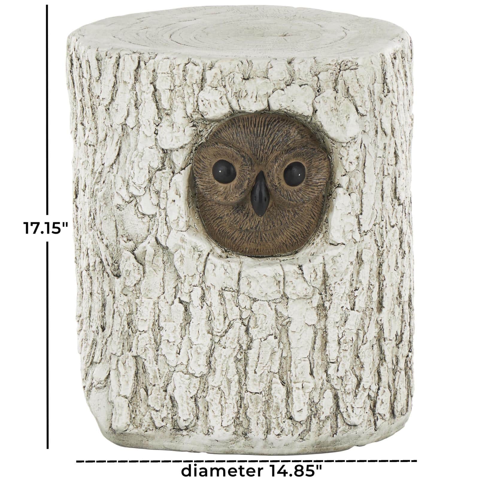 17" White & Brown MGO Owl Tree Trunk Garden Stool