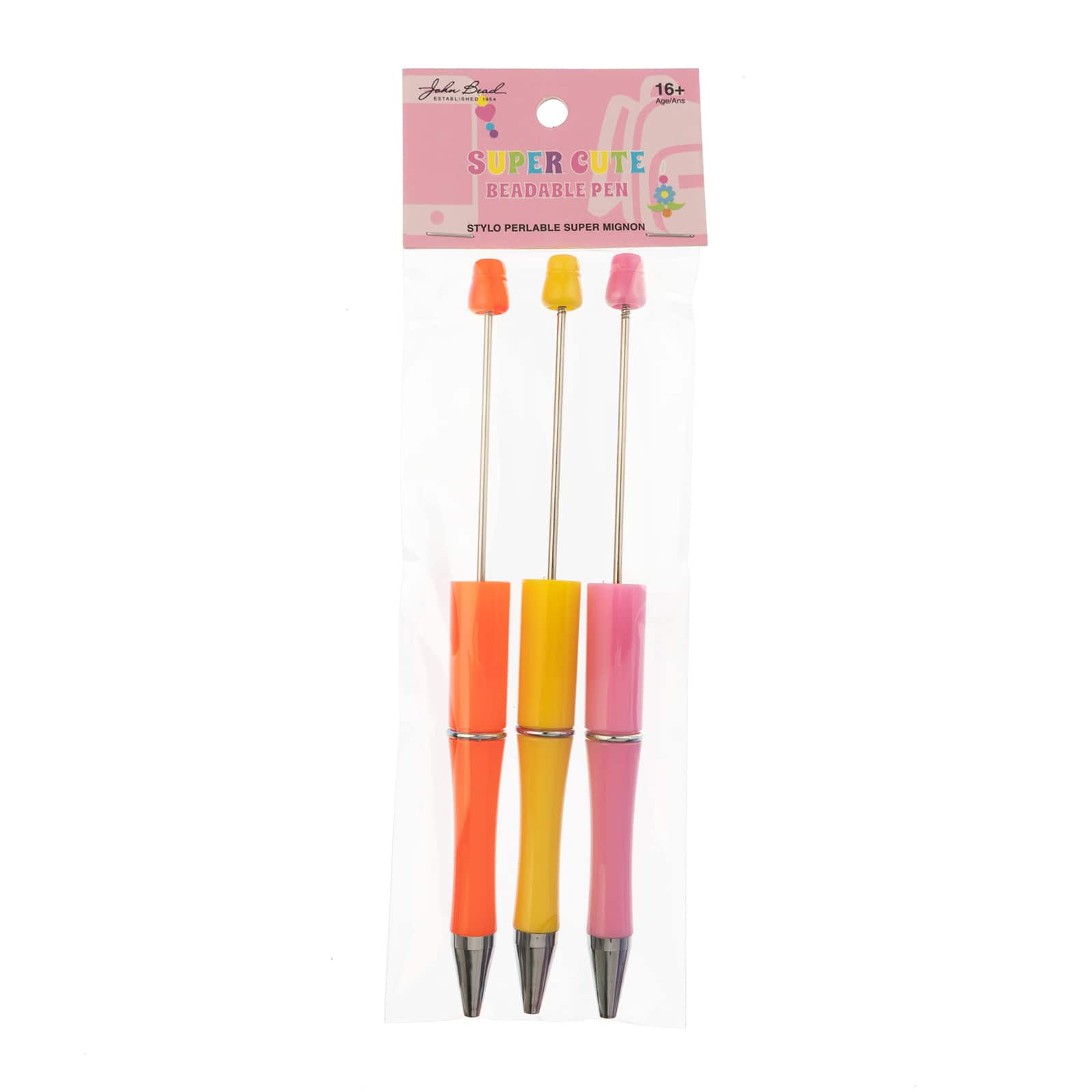 John Bead Super Cute Warm Colors 3-Piece Beadable Pen Kit