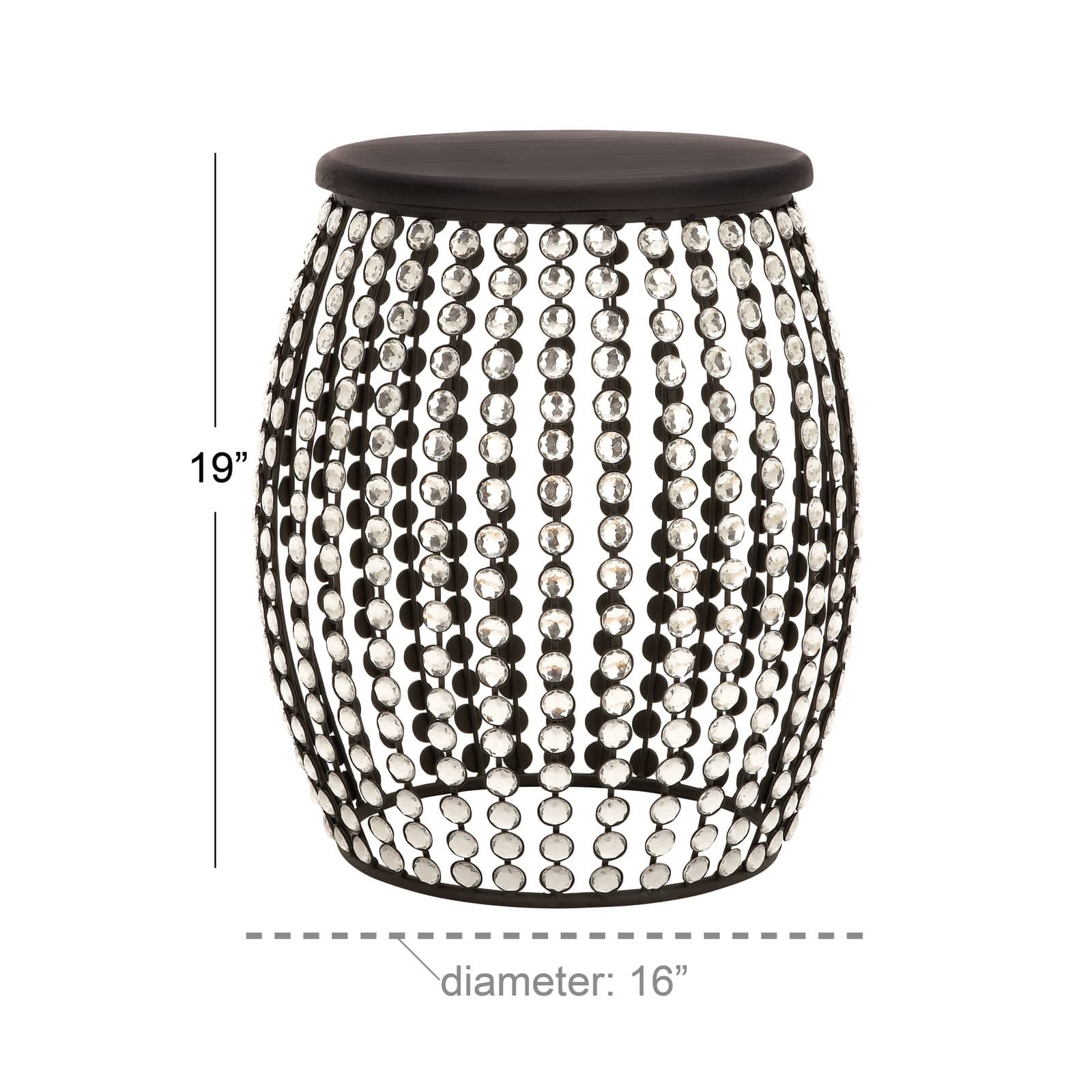 Black Iron and Wood Glam Accent Table, 19" x 16" x 16"