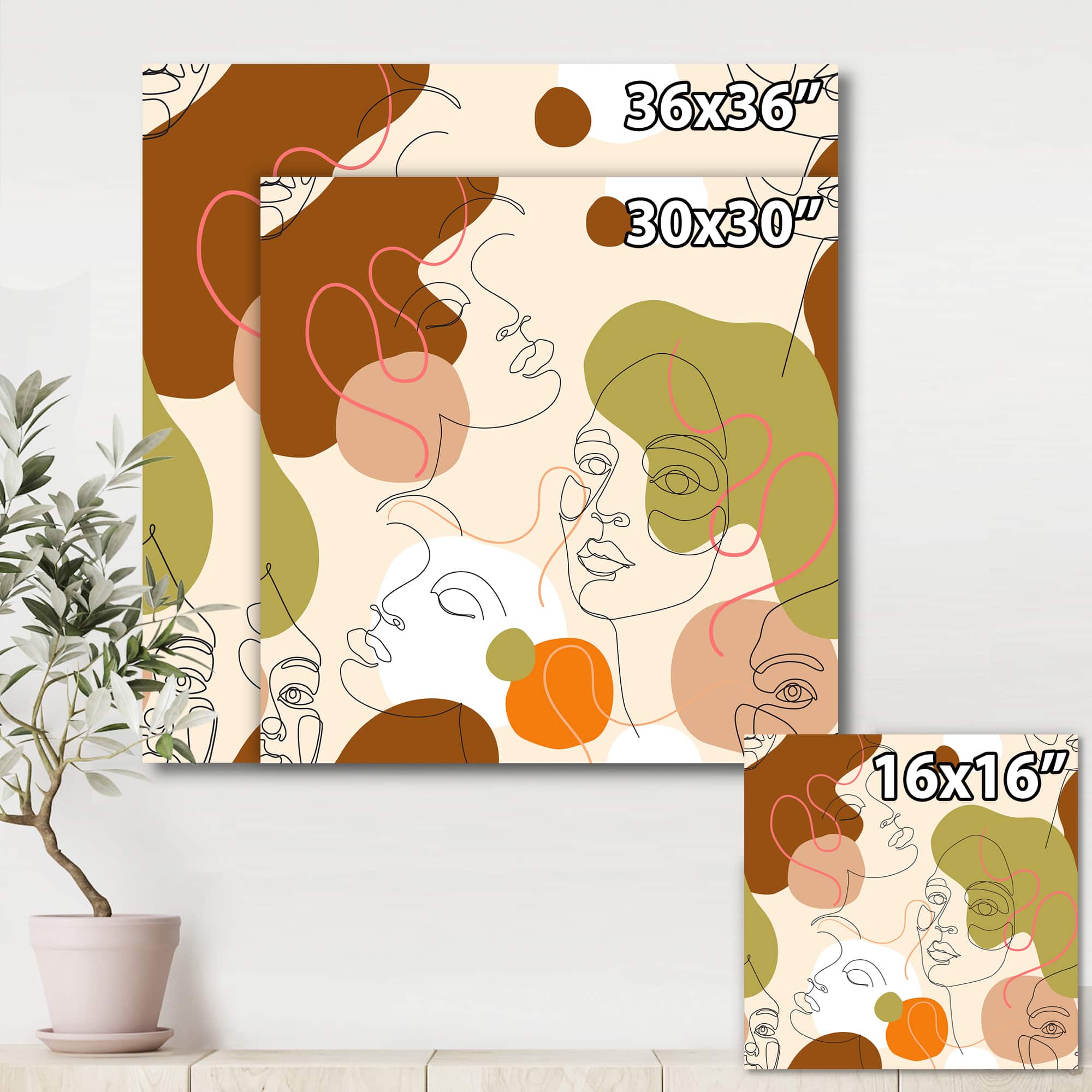 Designart - One Line Portrait of African American Women III - Modern Canvas Wall Art Print