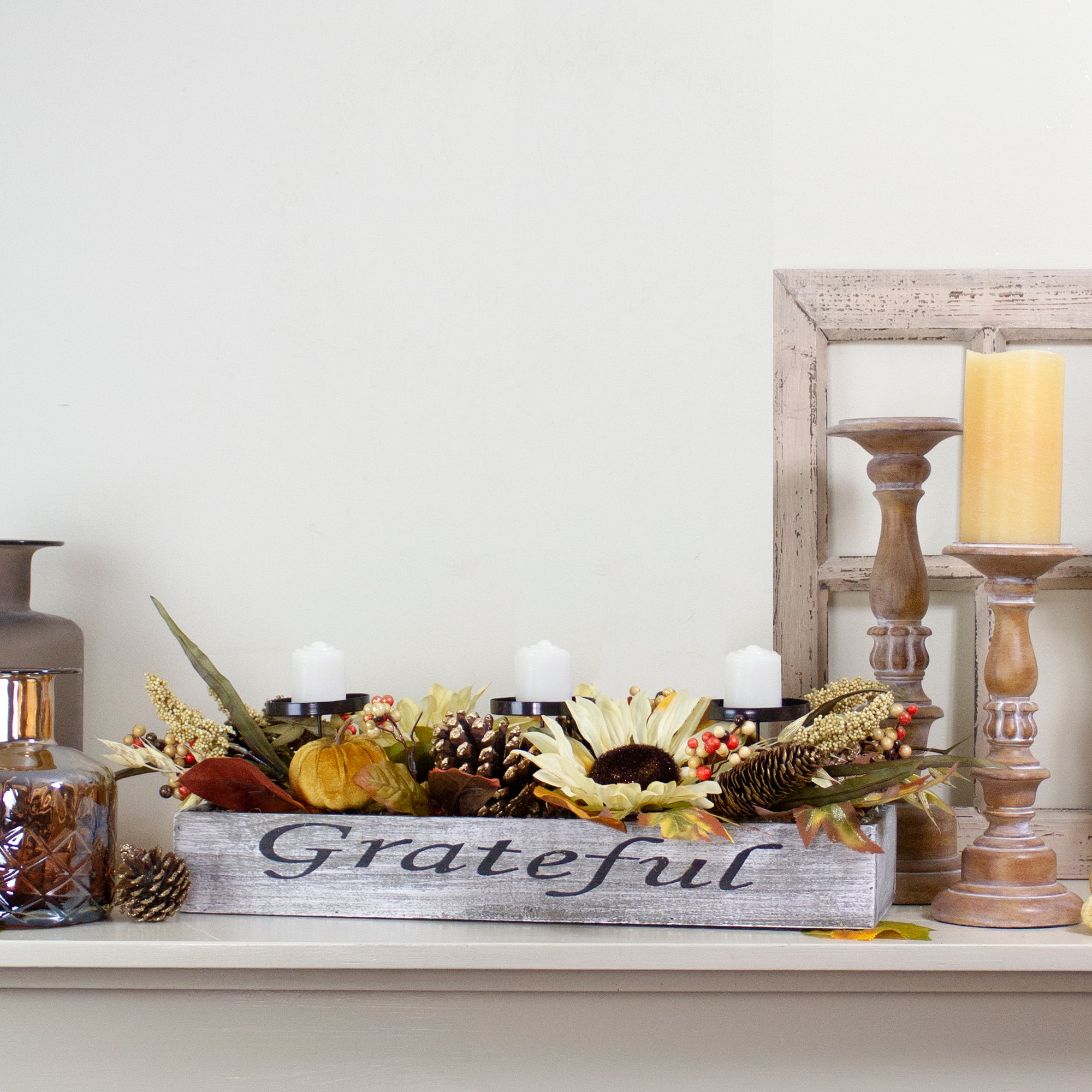 2.5ft. Autumn Harvest Sunflower 3-Piece Candle Holder