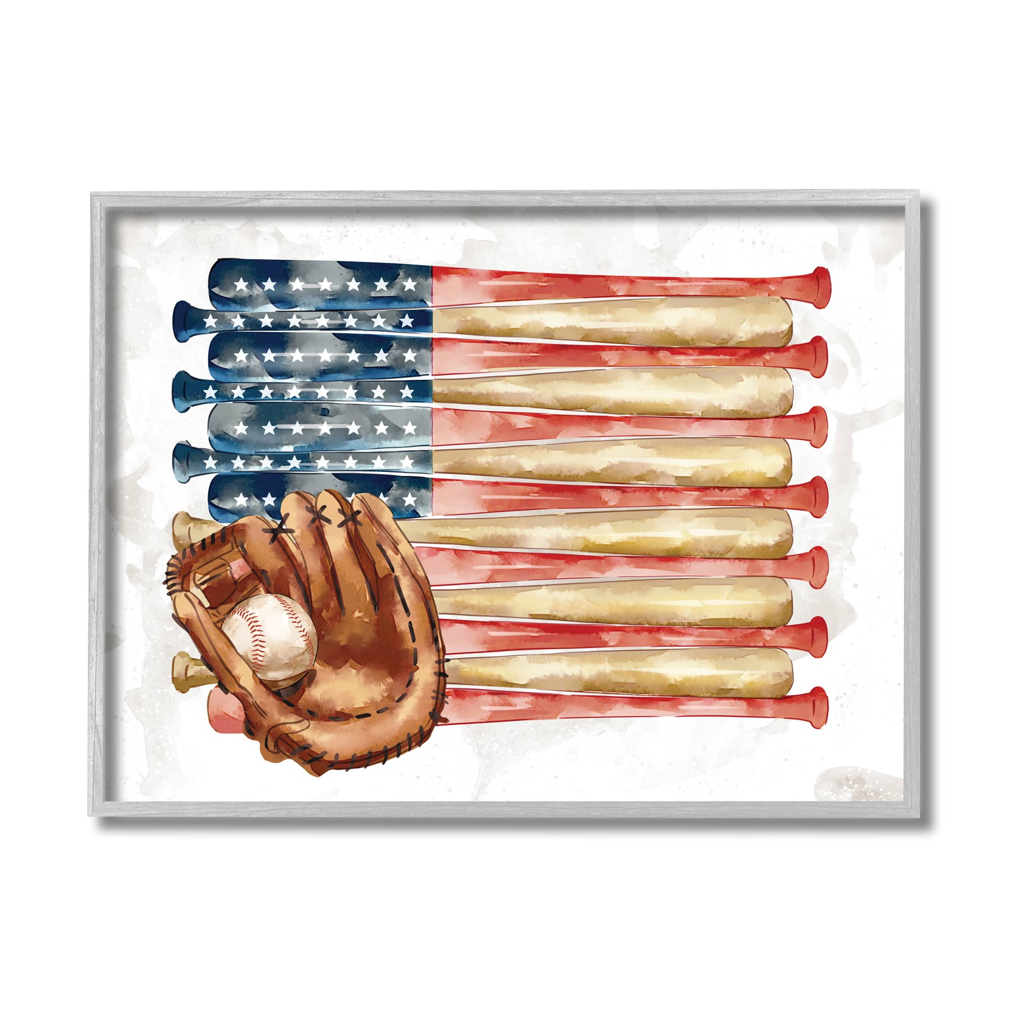 Stupell Industries American Baseball Flag Children's Sports Mitt Framed Wall Art