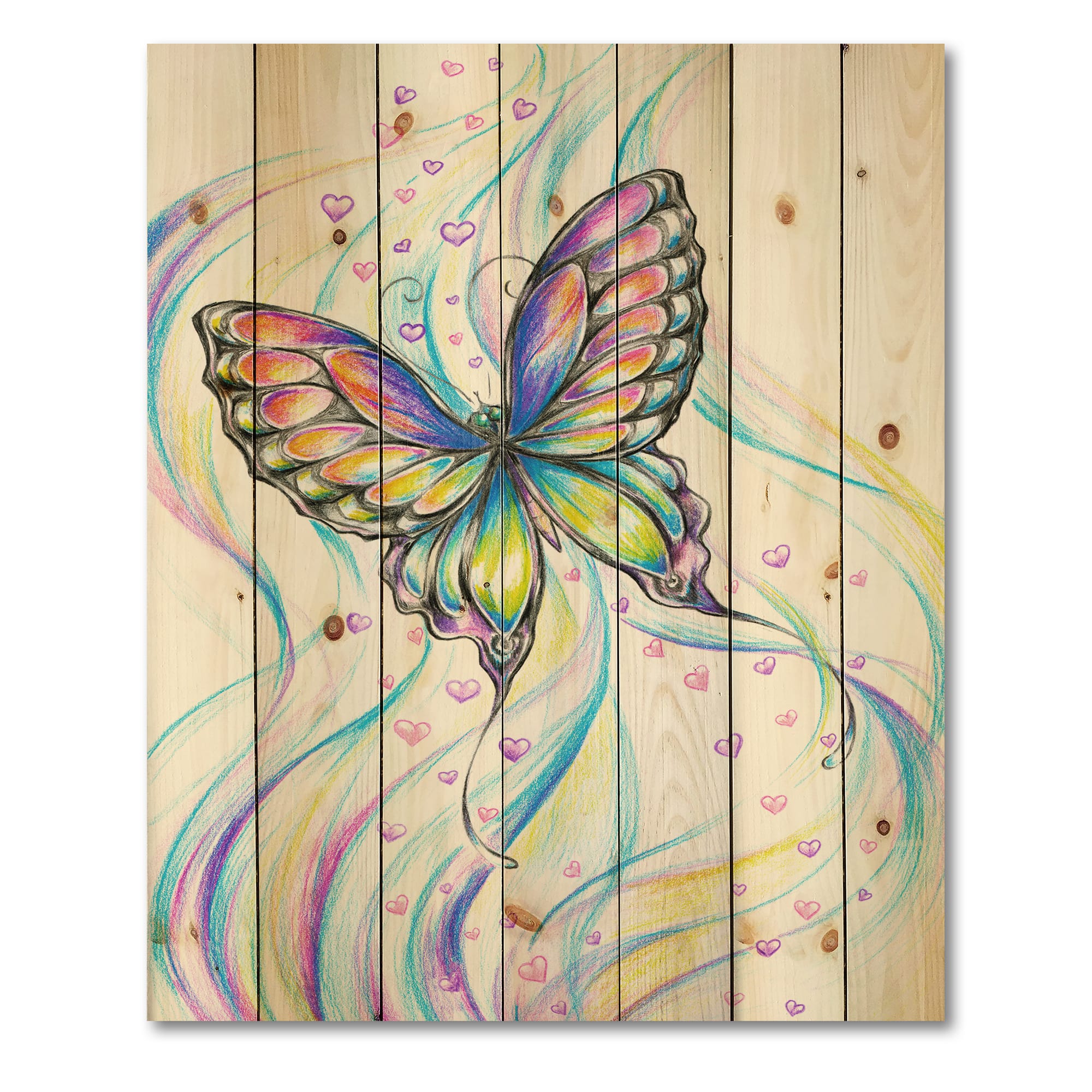 Designart - Iridiscent Butterfly - Traditional Print on Natural Pine Wood