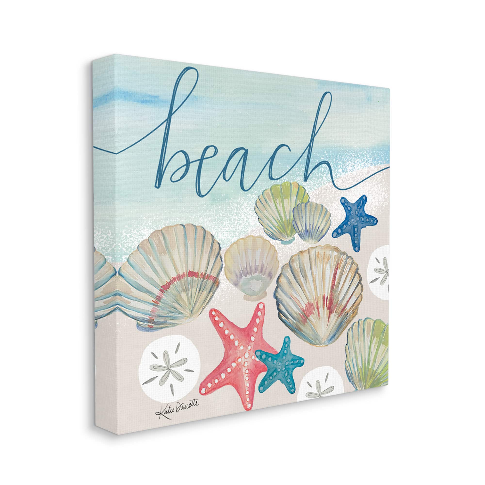 Stupell Industries Beach Calligraphy Seashells Clams Starfish Ocean Foam Canvas Wall Art