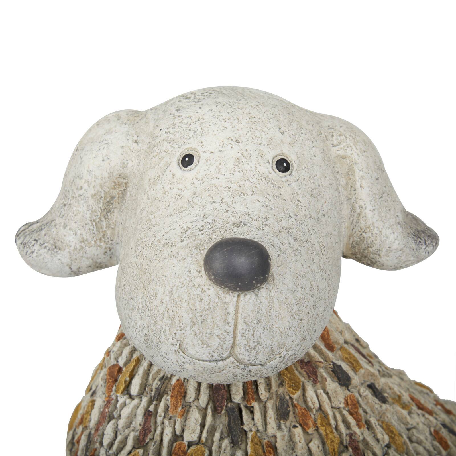 12" White Stone Farmhouse Dog Garden Sculpture