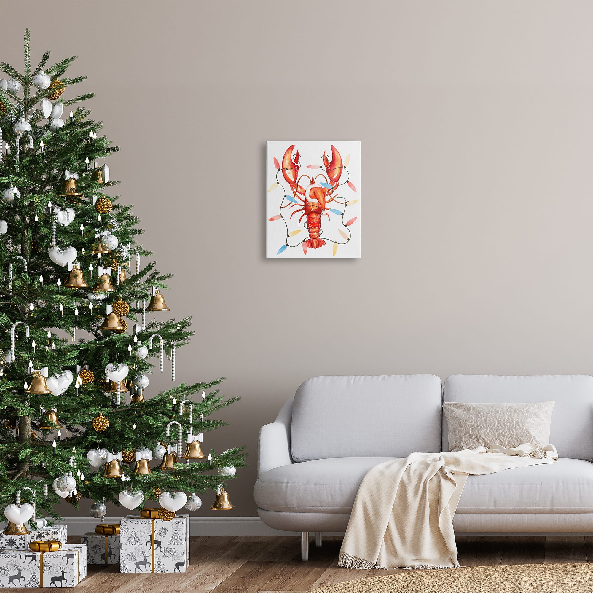 Stupell Industries Nautical Lobster Christmas Lights Canvas Wall Art