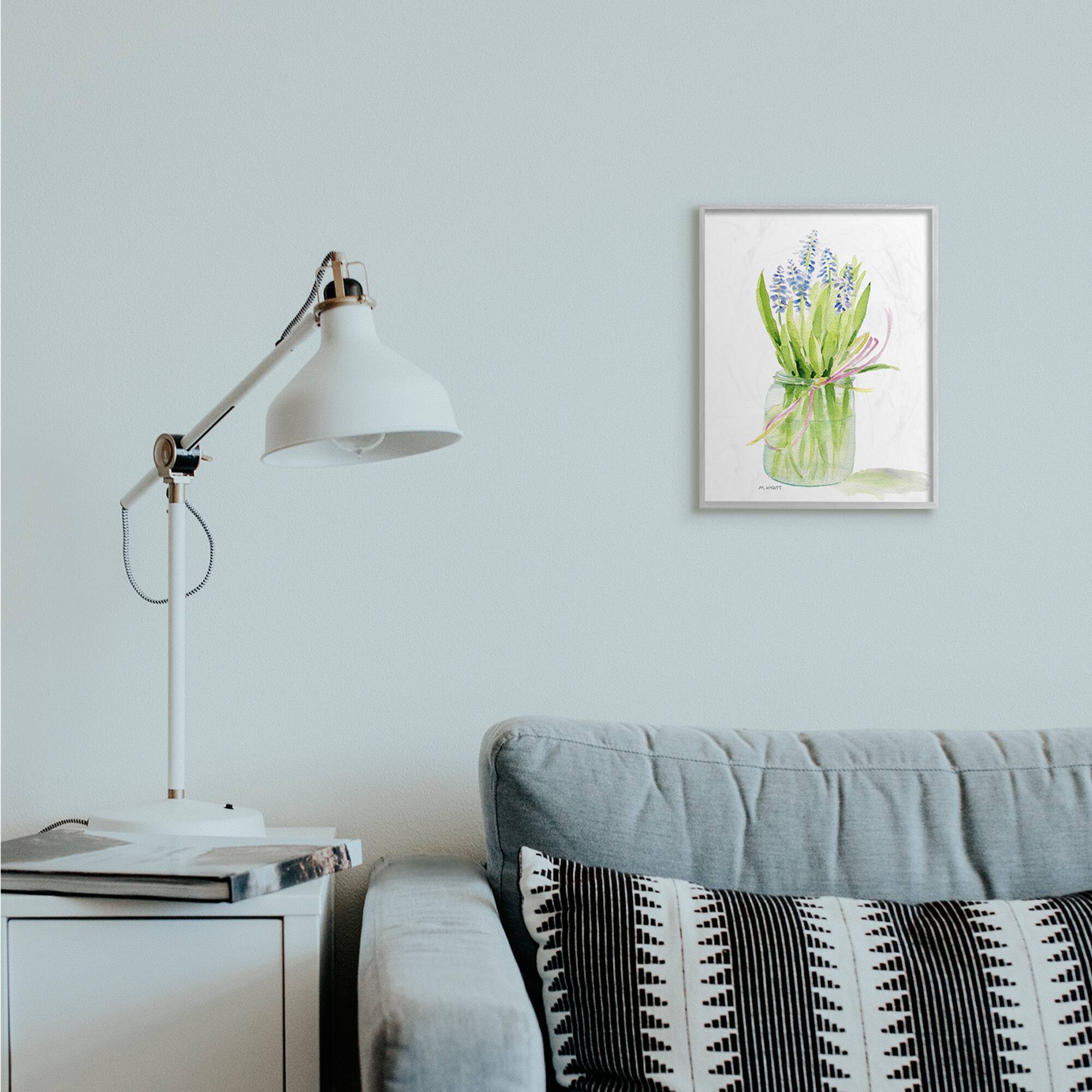 Stupell Industries Blue Hyacinth Flower Arrangement Wall Art in Gray Frame