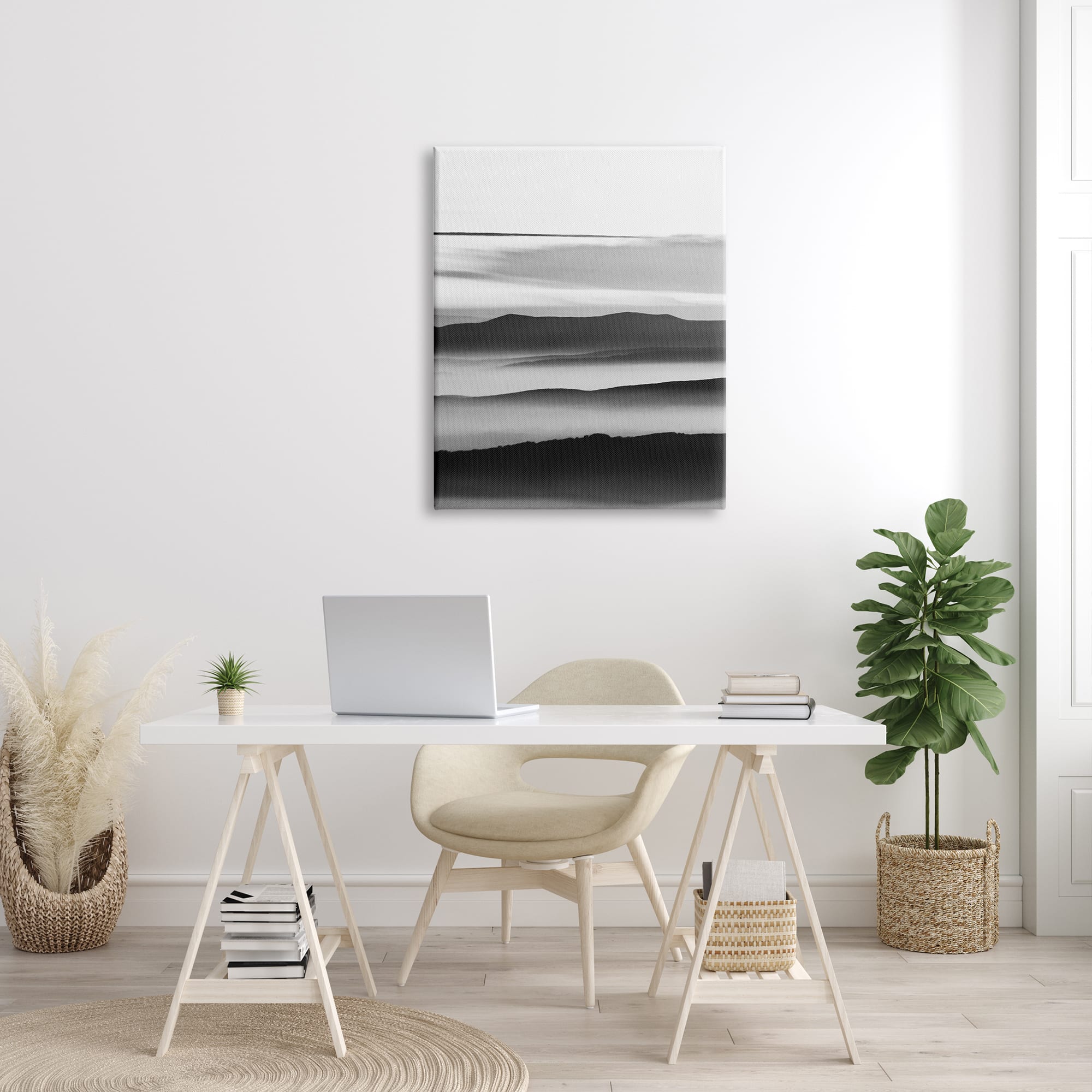Stupell Industries Misty Clouds Eerie Mountain Landscape Black White Canvas Wall Art