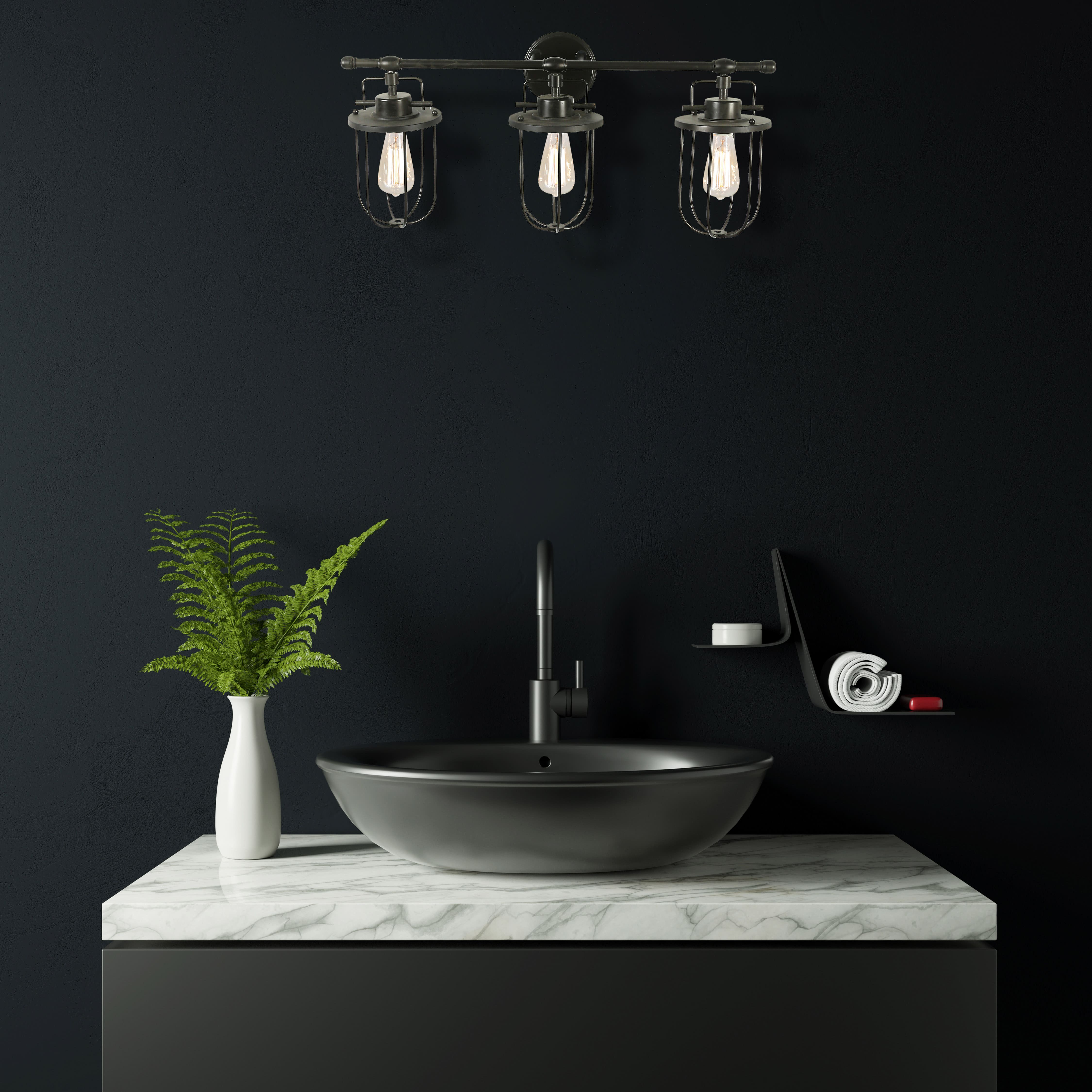 Hello Honey® 28" Black Industrial Metal Cage 3-Light Wall Sconce