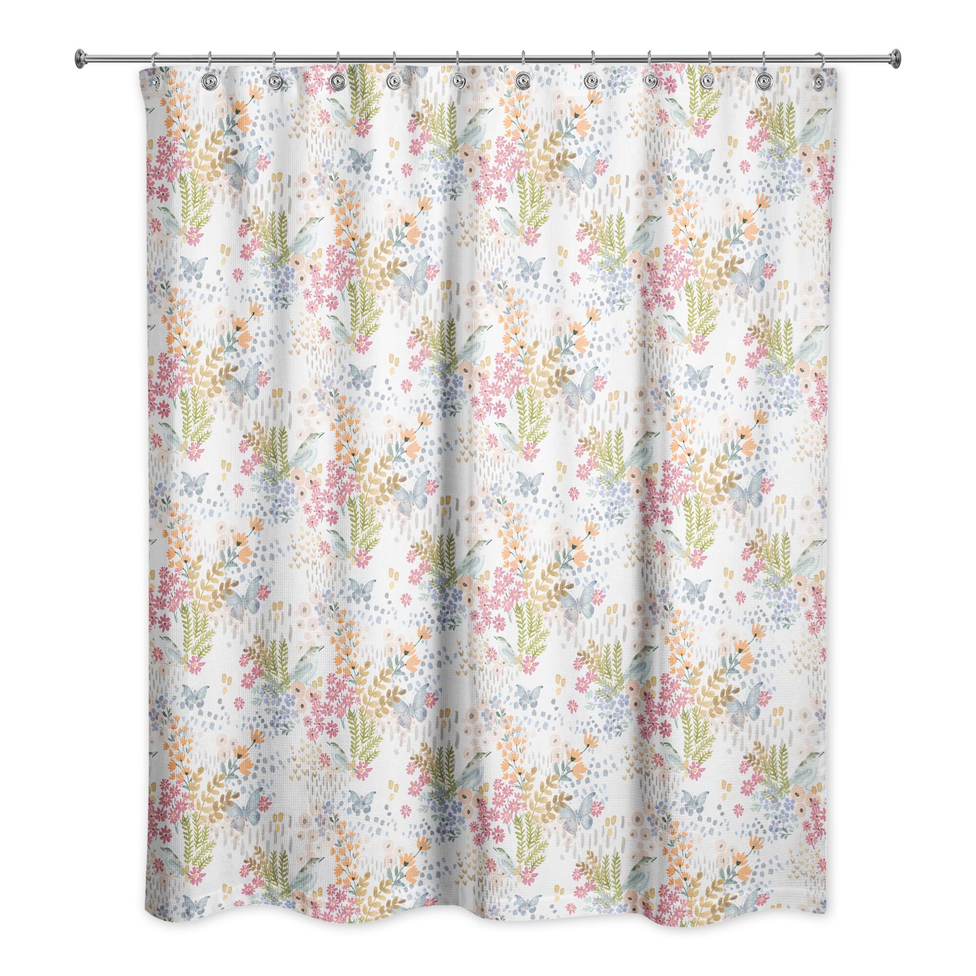 Butterfly Bird Floral Shower Curtain