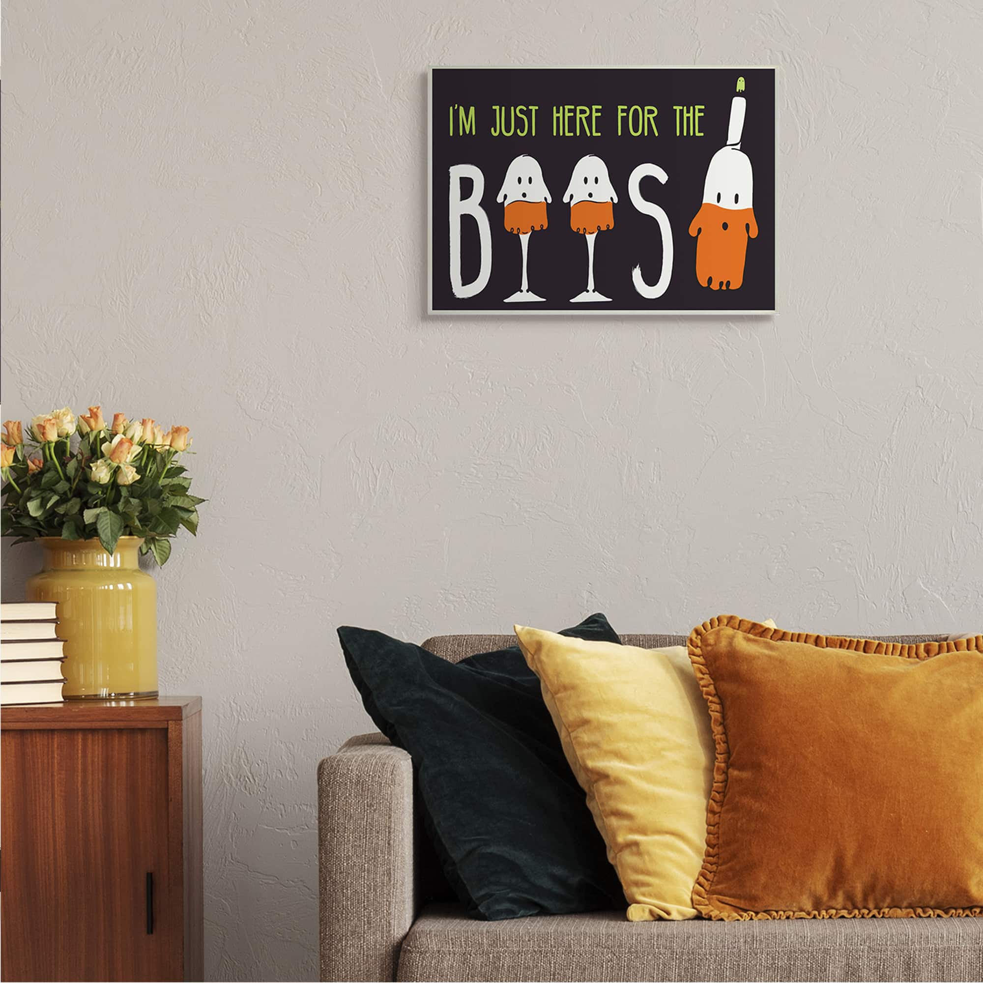 Stupell Industries Here for the Boos Phrase Halloween Ghost Pun Wood Wall Plaque