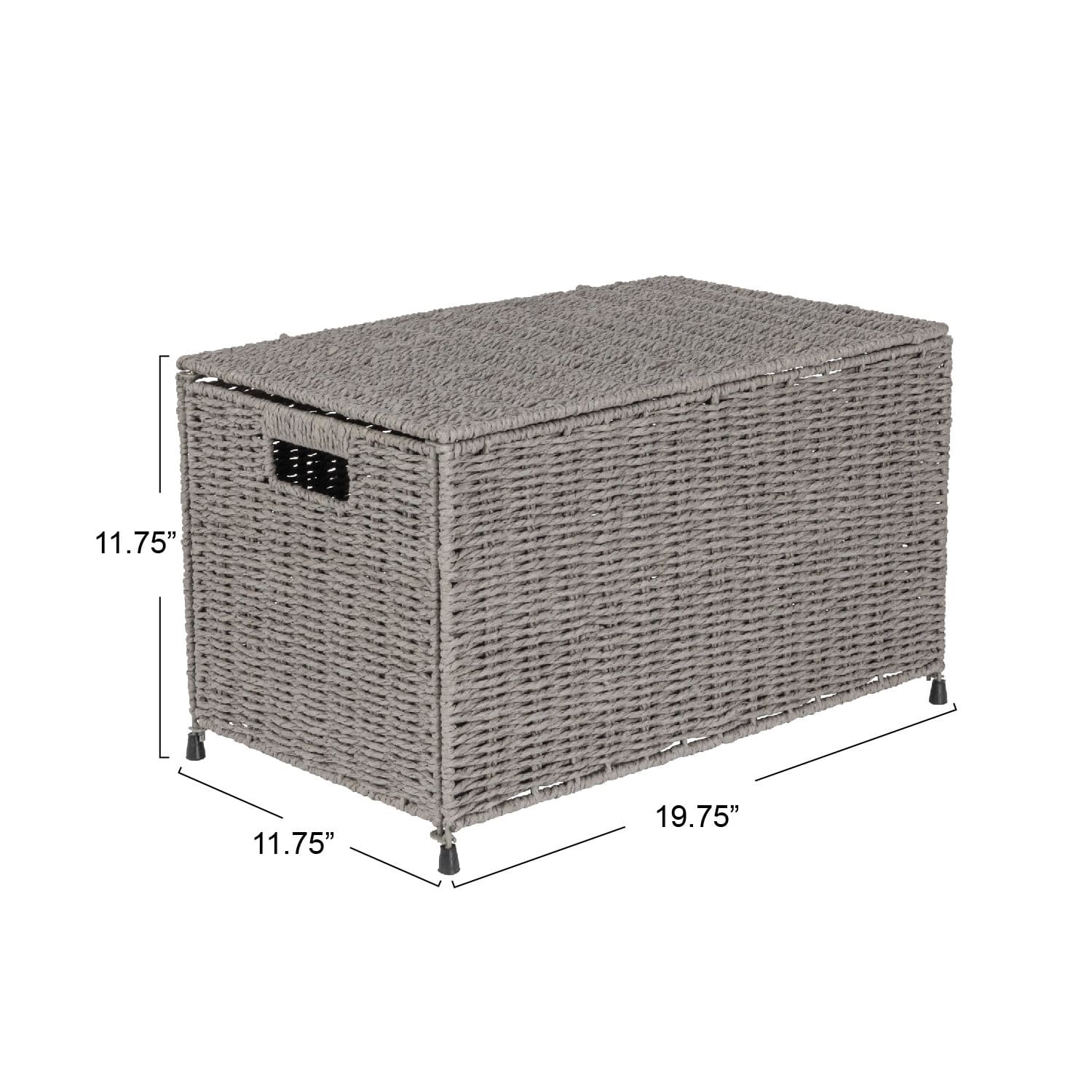 Gray Woven Paper Rope Storage Chest with Hinged Lid & Integrated Handles