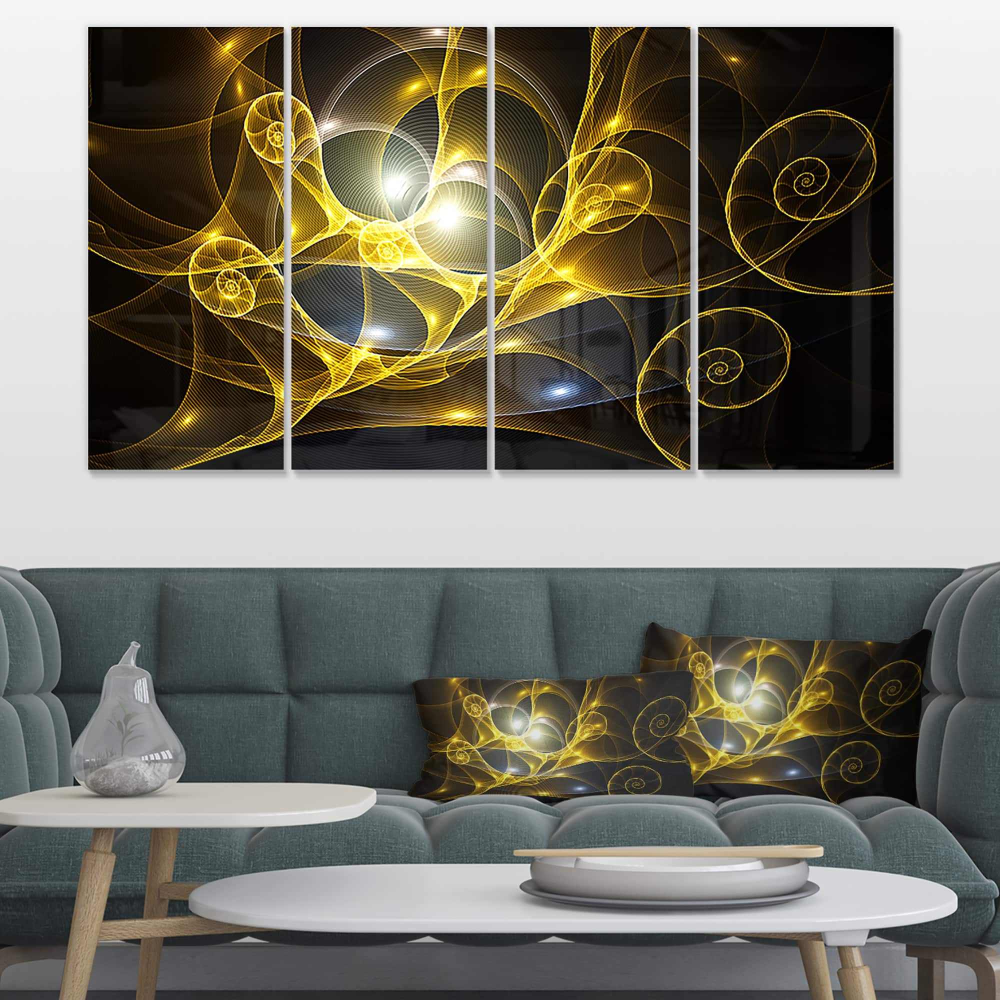 Designart - Golden Curly Spiral on Black