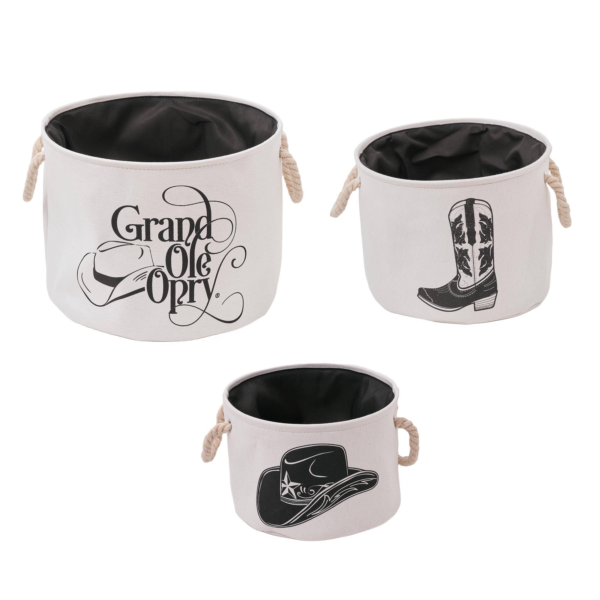 American Art Decor Grand Ole Opry Boot and Cowboy Hat Printed Fabric Basket Set of 3 - 15" x 11.5"