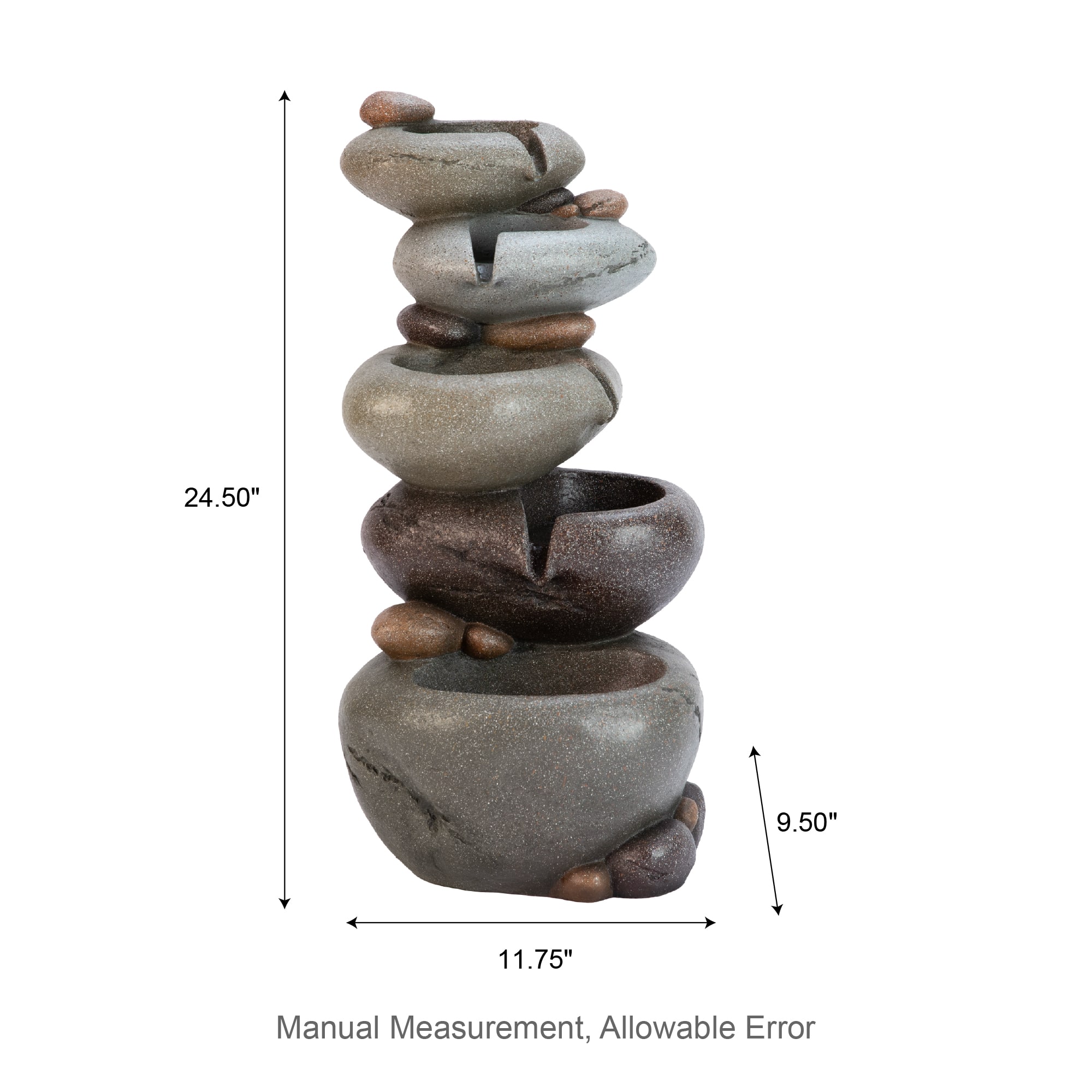 Glitzhome® 24.5" Zen-Style LED 5-Tier Stacked Pebbles Polyresin Outdoor Fountain