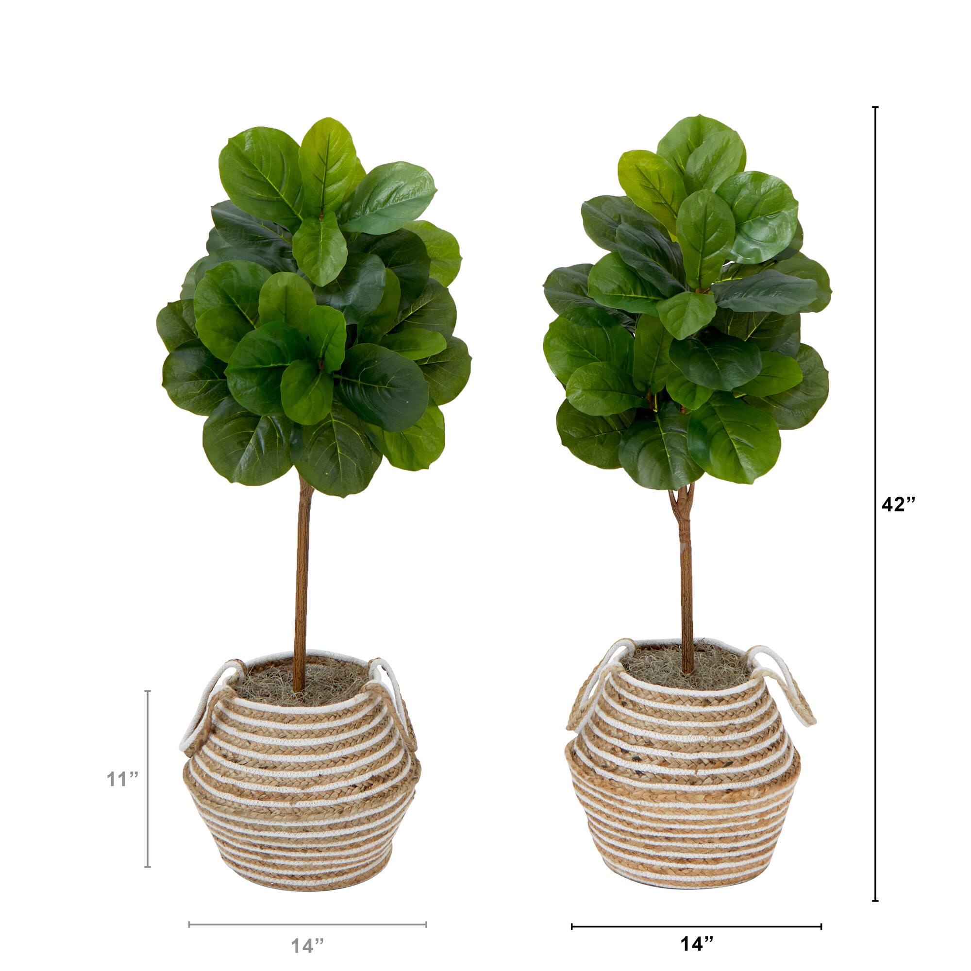 3.5ft. Artificial Fiddle Leaf Fig Tree with Handmade Jute & Cotton Basket with Tassels