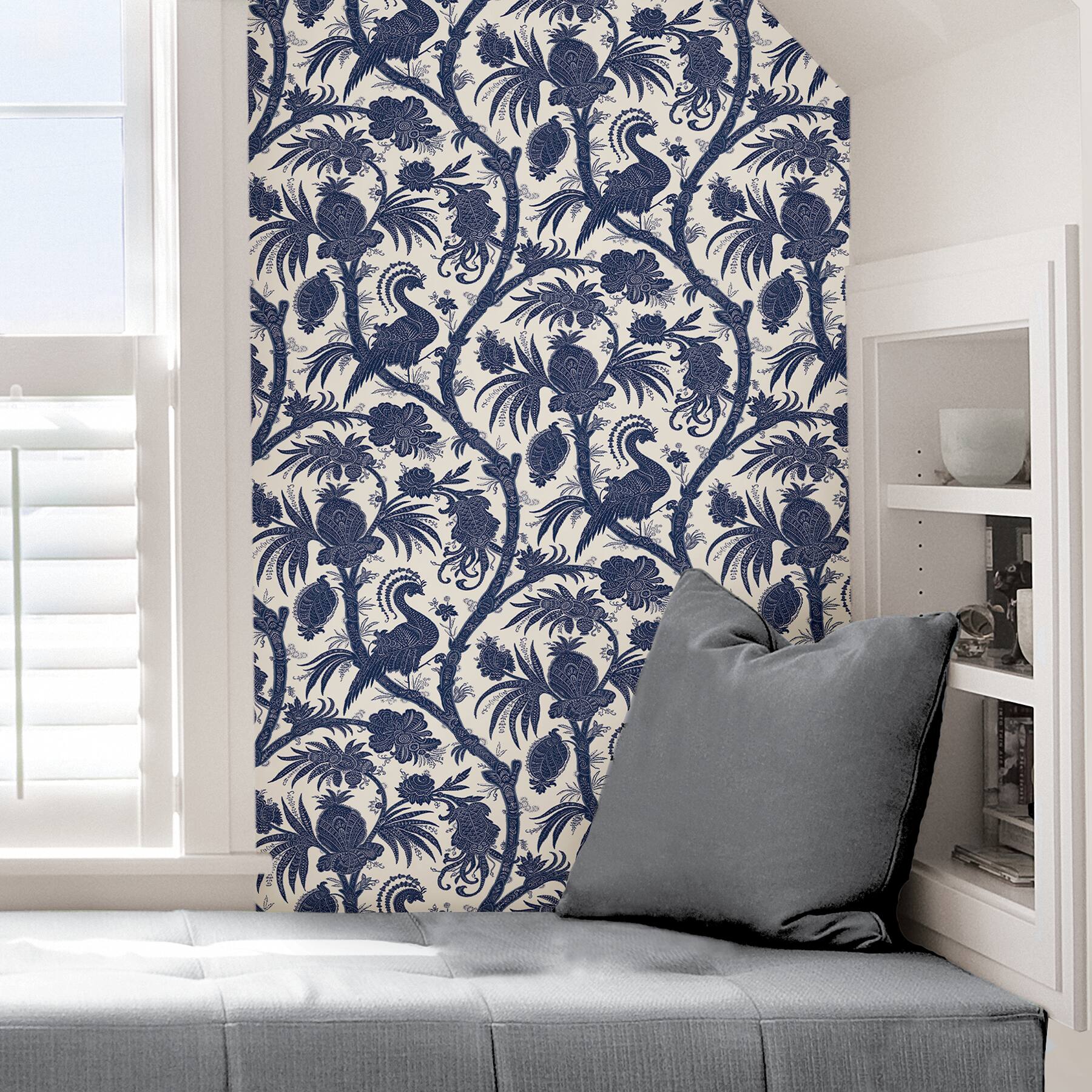 Scalamandre Indigo Balinese Peacock Peel & Stick Wallpaper