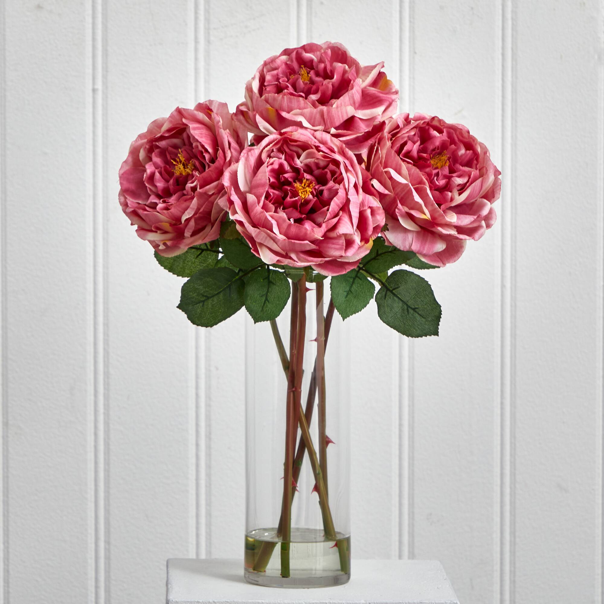18" Pink Fancy Rose Arrangement in Glass Cylinder Vase
