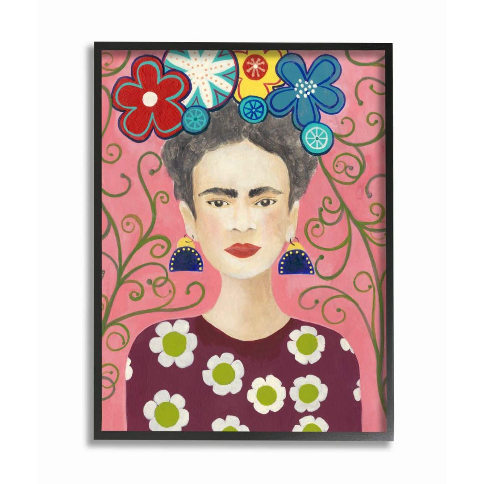 Stupell Industries Pink Frida Fashion Painting with Black Frame Wall Accent