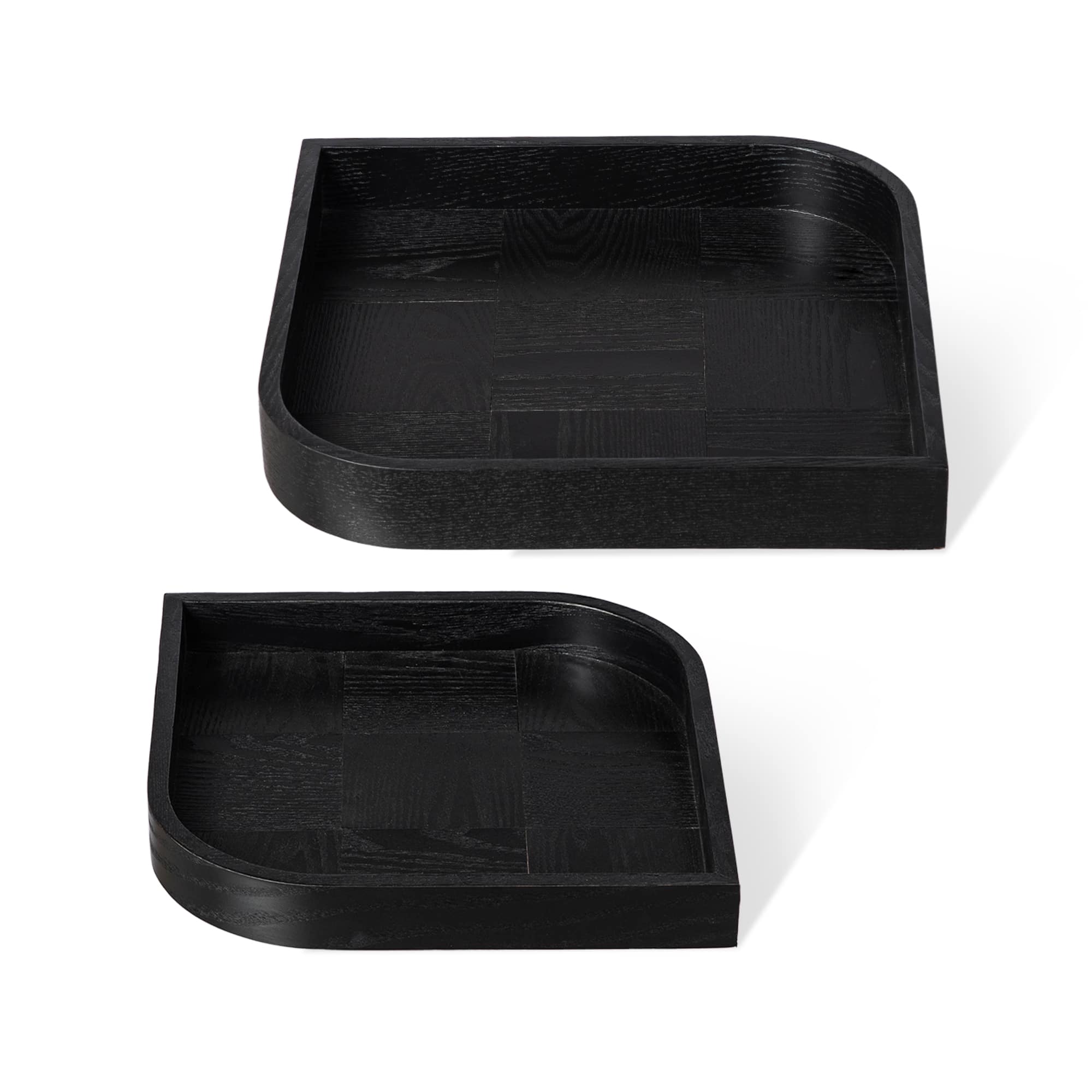 Glitzhome® Black Leaf Shape Ash Wood Decorative Trays Set