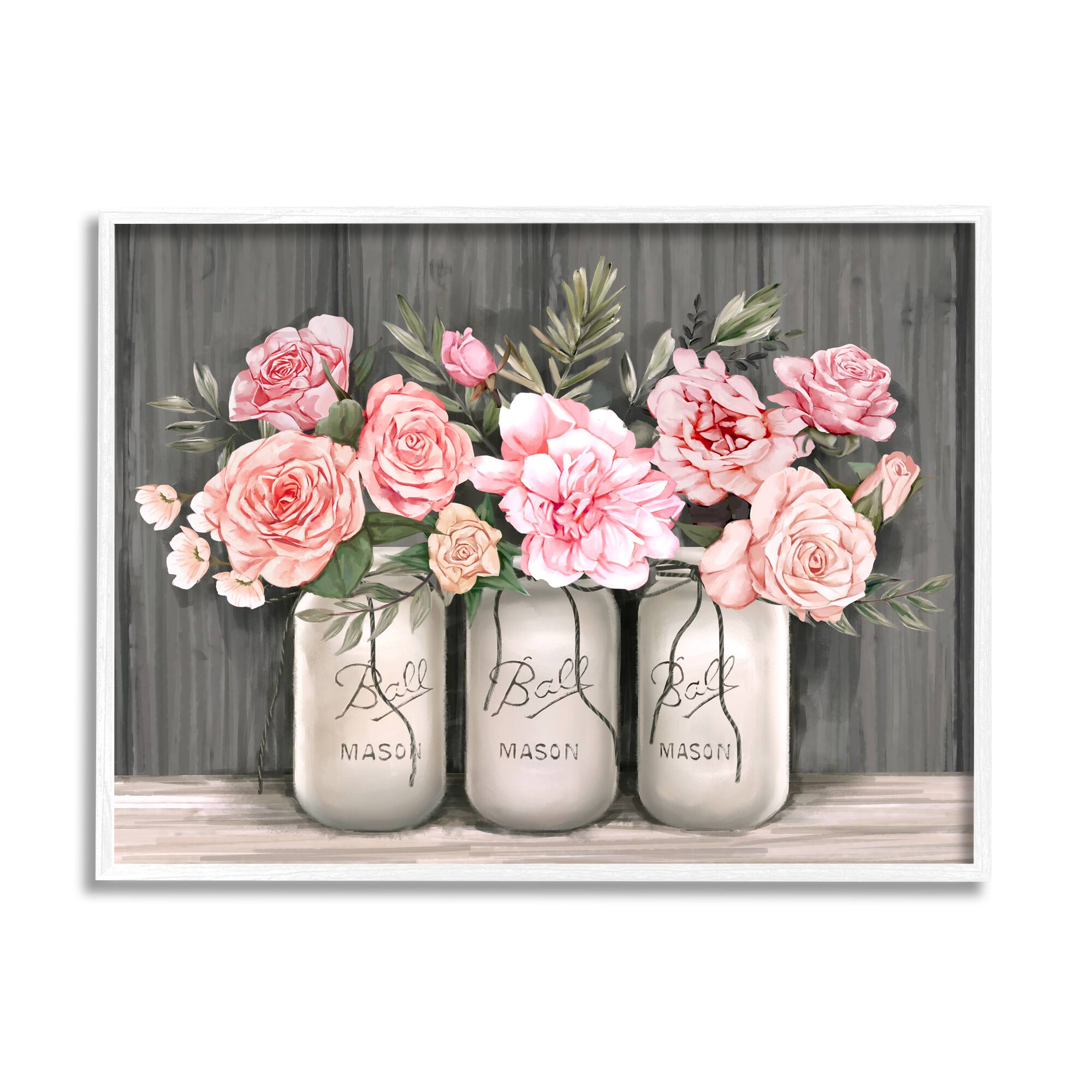 Stupell Industries Blossoming Pink Rose Bouquets White Framed Wall Art