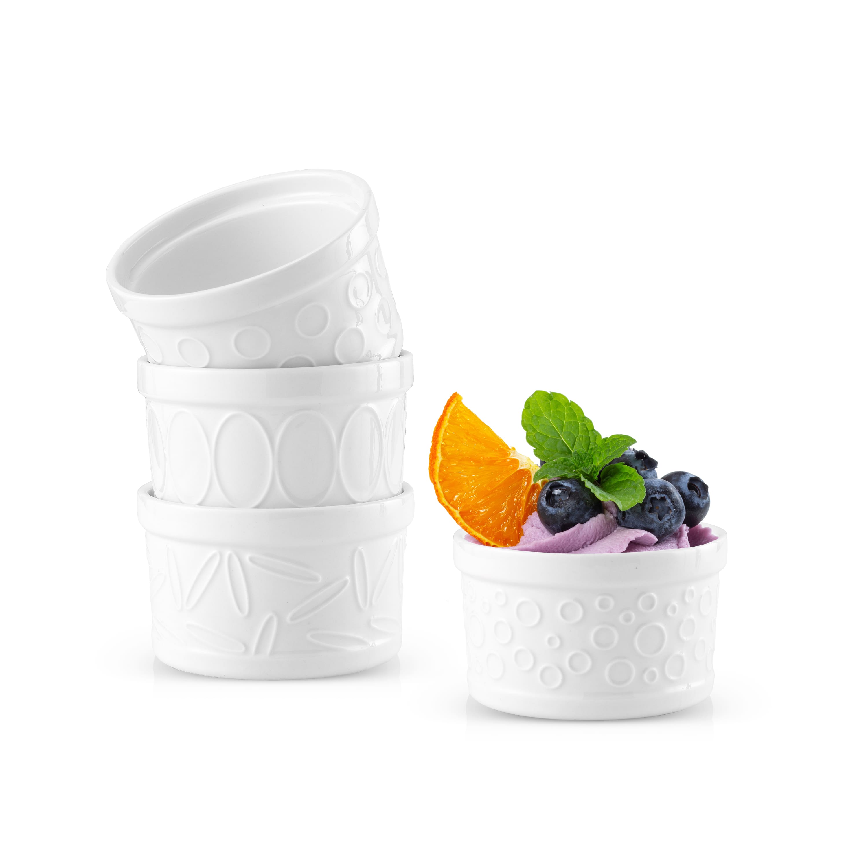 JoyJolt® White Embossed Porcelain Ramekins, 4ct.