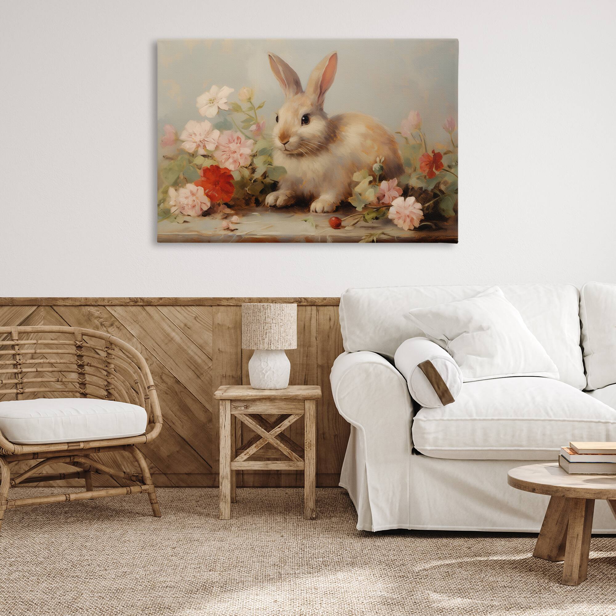 Stupell Industries Easter Bunny with Flower Bundles Canvas Wall Art