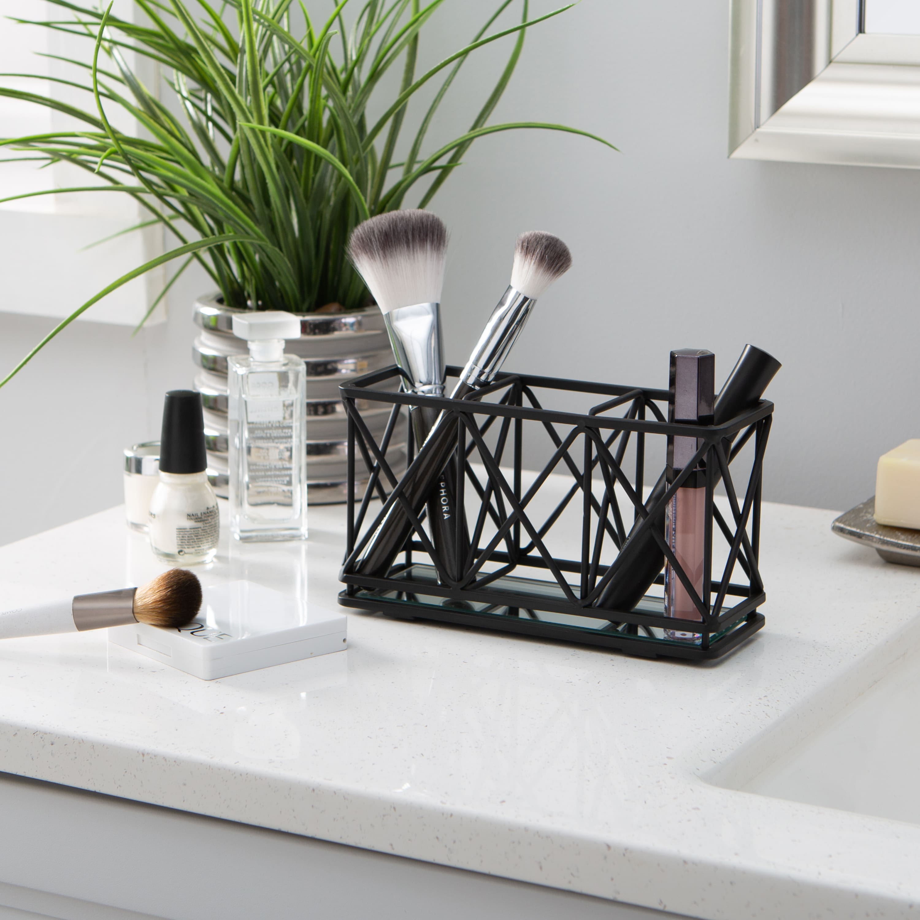 Home Details 3-Compartment Cosmetic Brush & Pencil Holder
