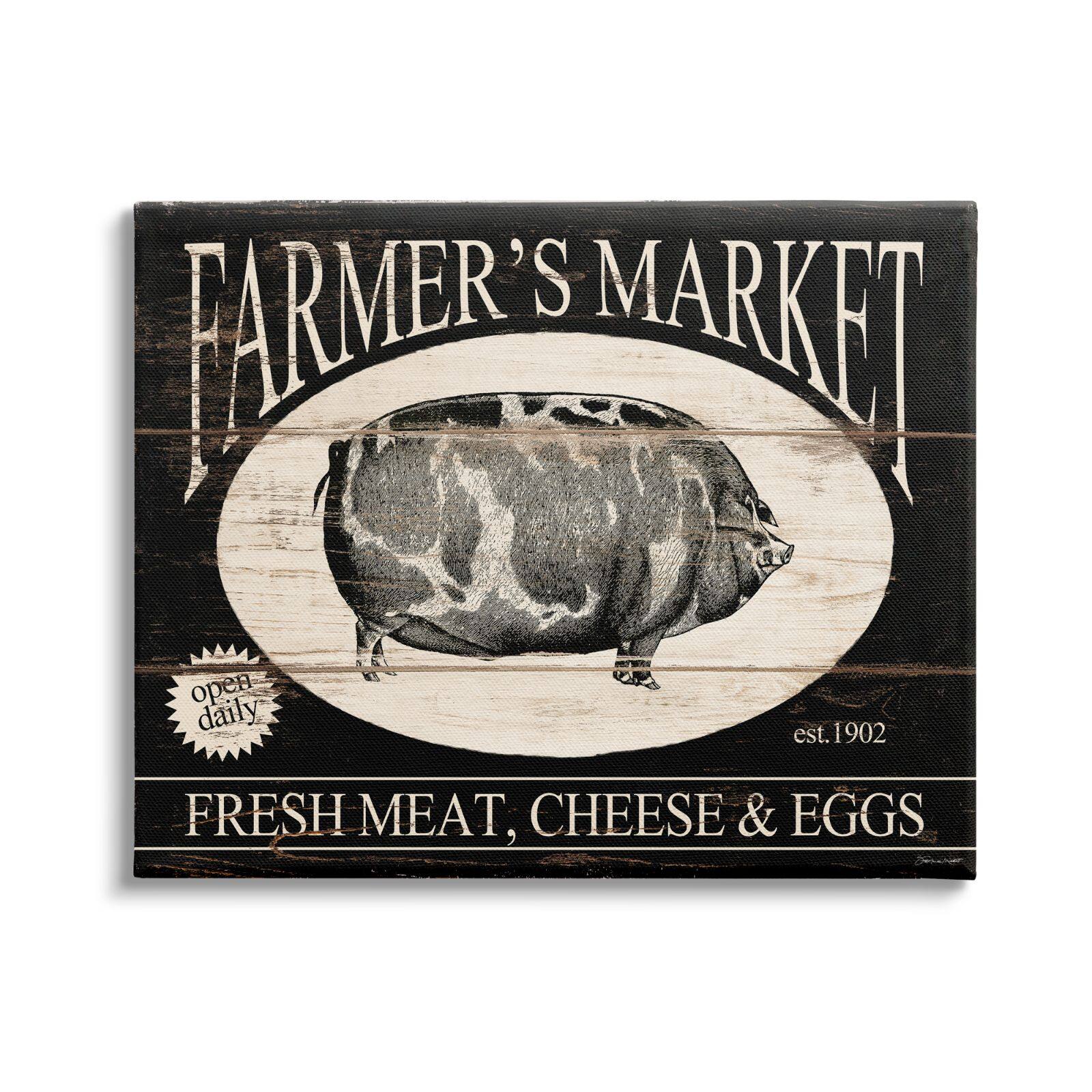 Stupell Industries Farmer's market Est. 1902 Vintage Sign Farm Pig Canvas Wall Art