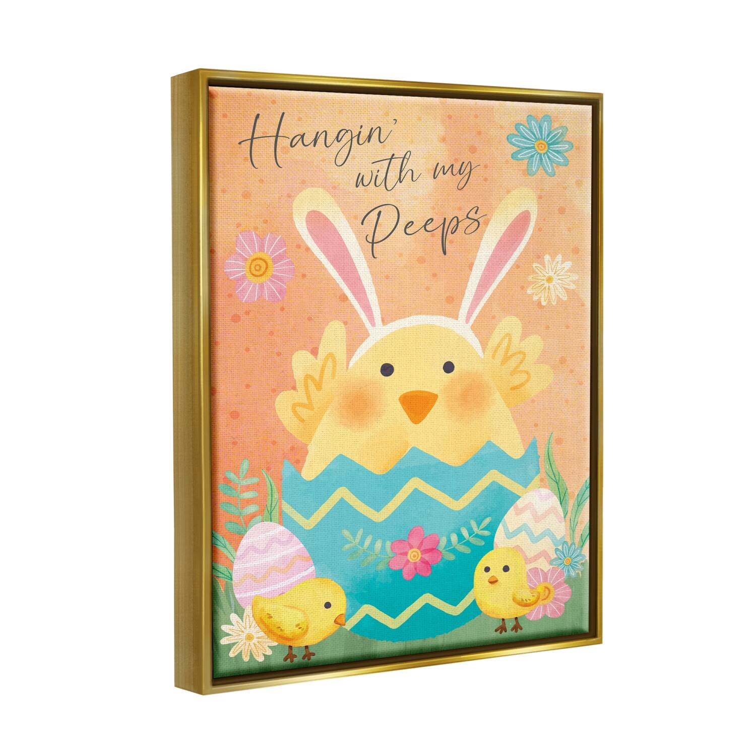 Stupell Industries Hangin' With My Peeps Easter Egg Chicks Floater Framed Art