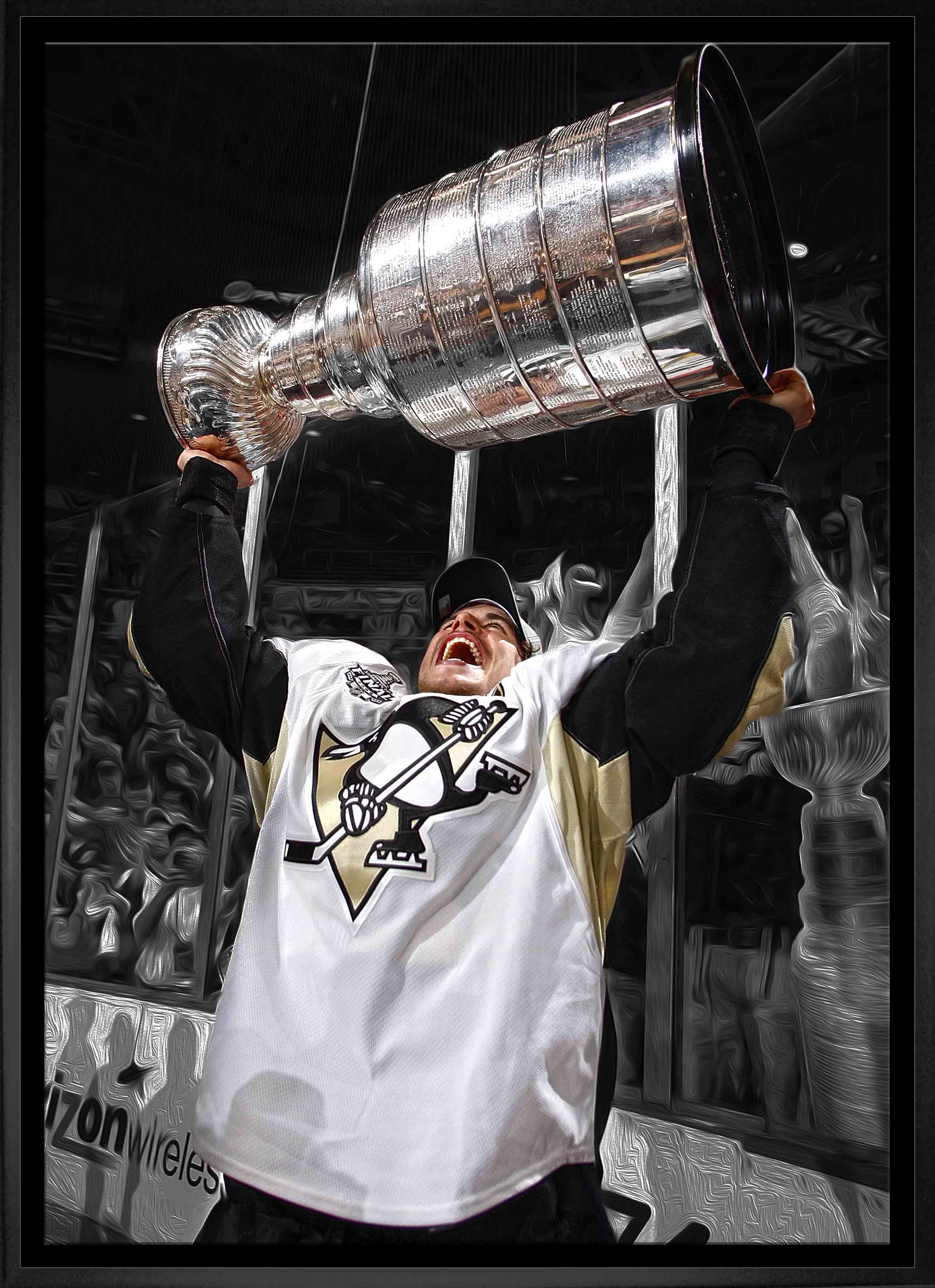 Sidney Crosby Pittsburgh Penguins Framed 20" x 29" Raising Cup Spotlight Canvas 31.5" x 22.5"