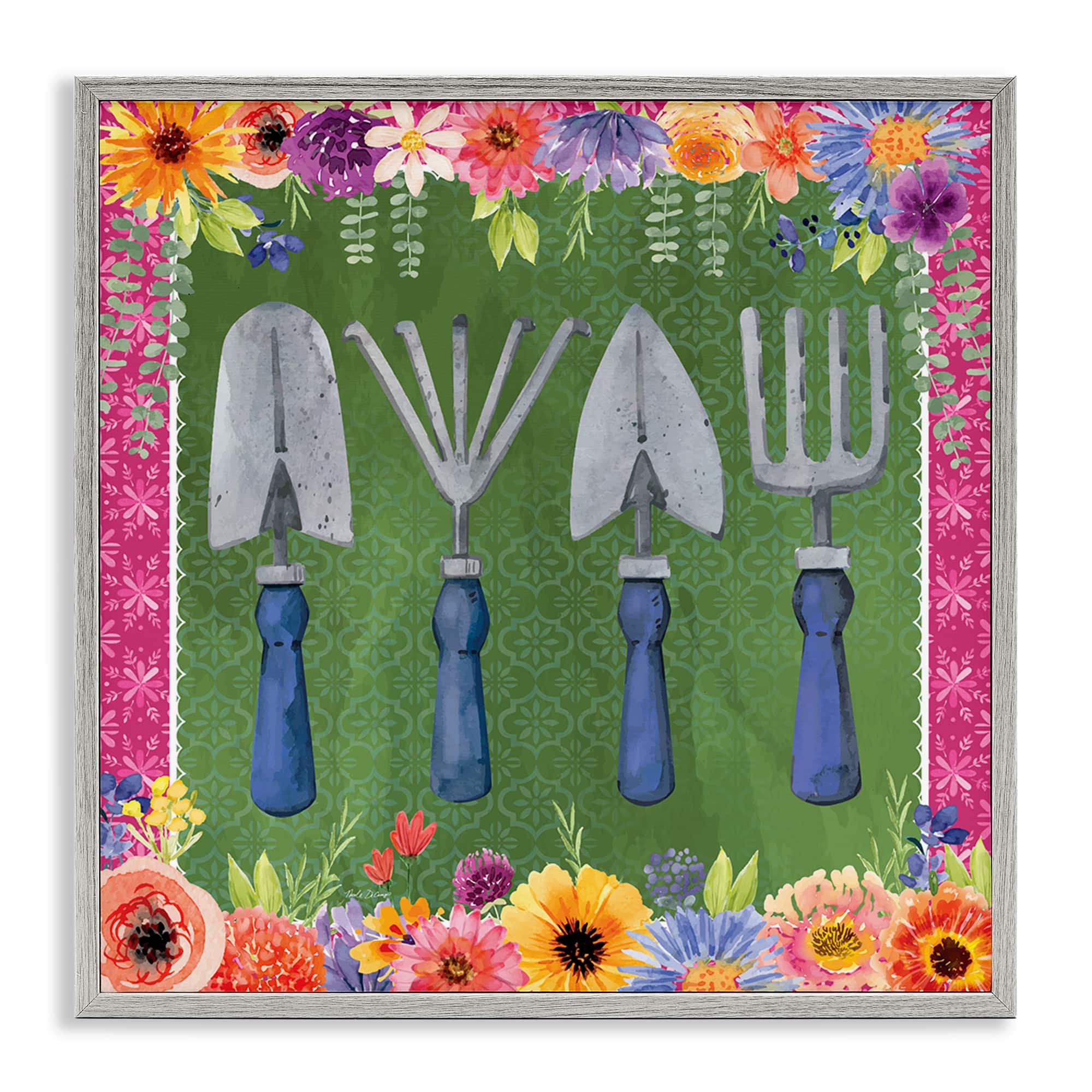 Stupell Industries Gardening Tools & Floral Border Frame Giclée Art