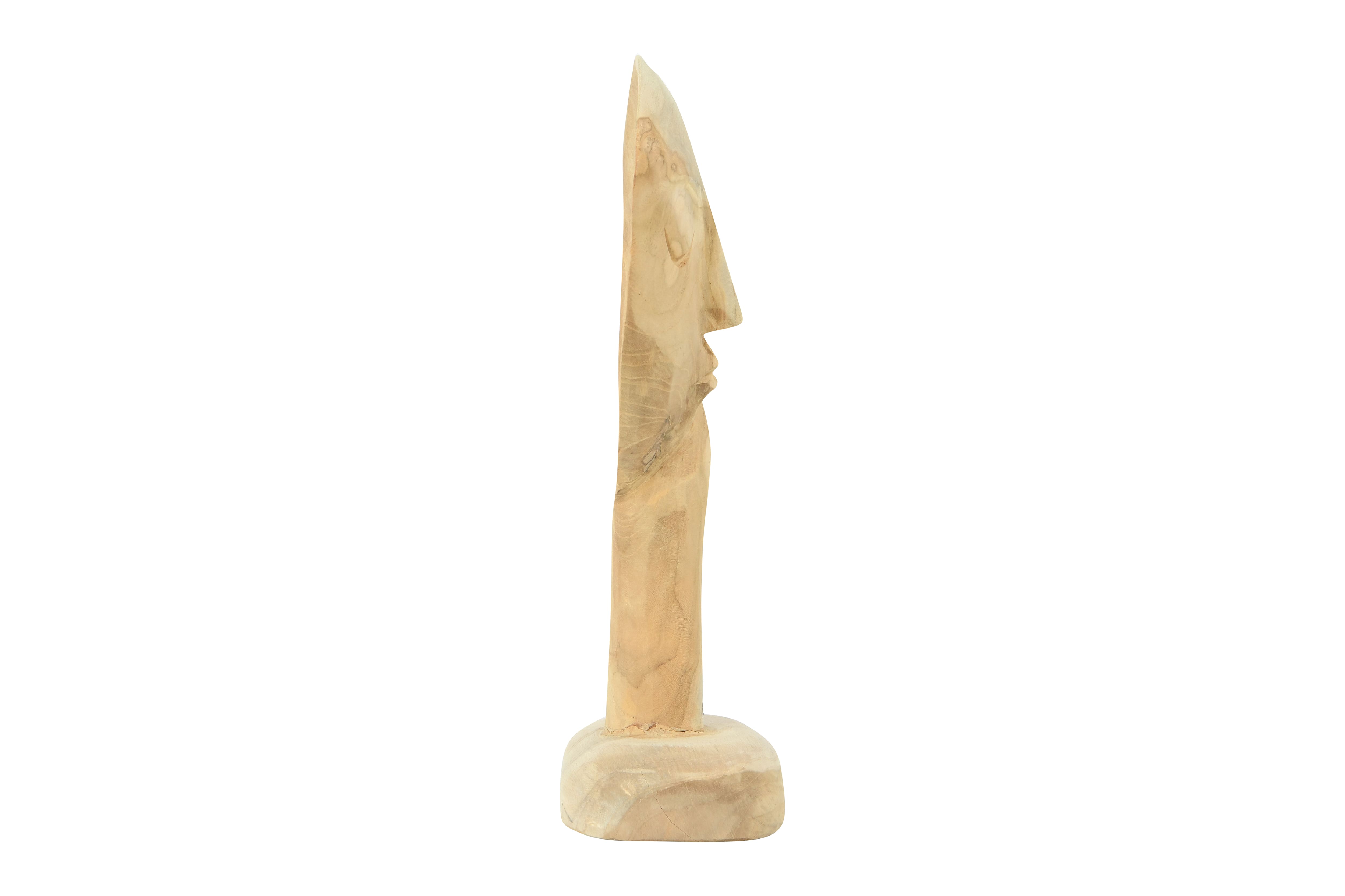 Hello Honey® 14" Hand-Carved Teak Wood Face Resting on Hand Figurine