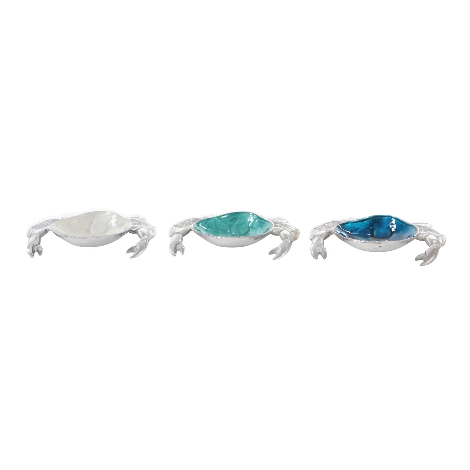 Set of 3 Silver Aluminum Coastal Serving Bowl, 8" x 1"