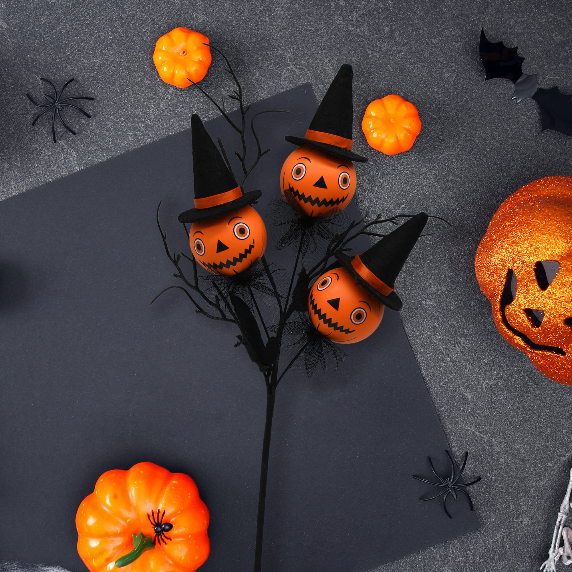 13.2" Orange & Black Jack-O'-Lantern with Witch Hat Pick by Ashland®
