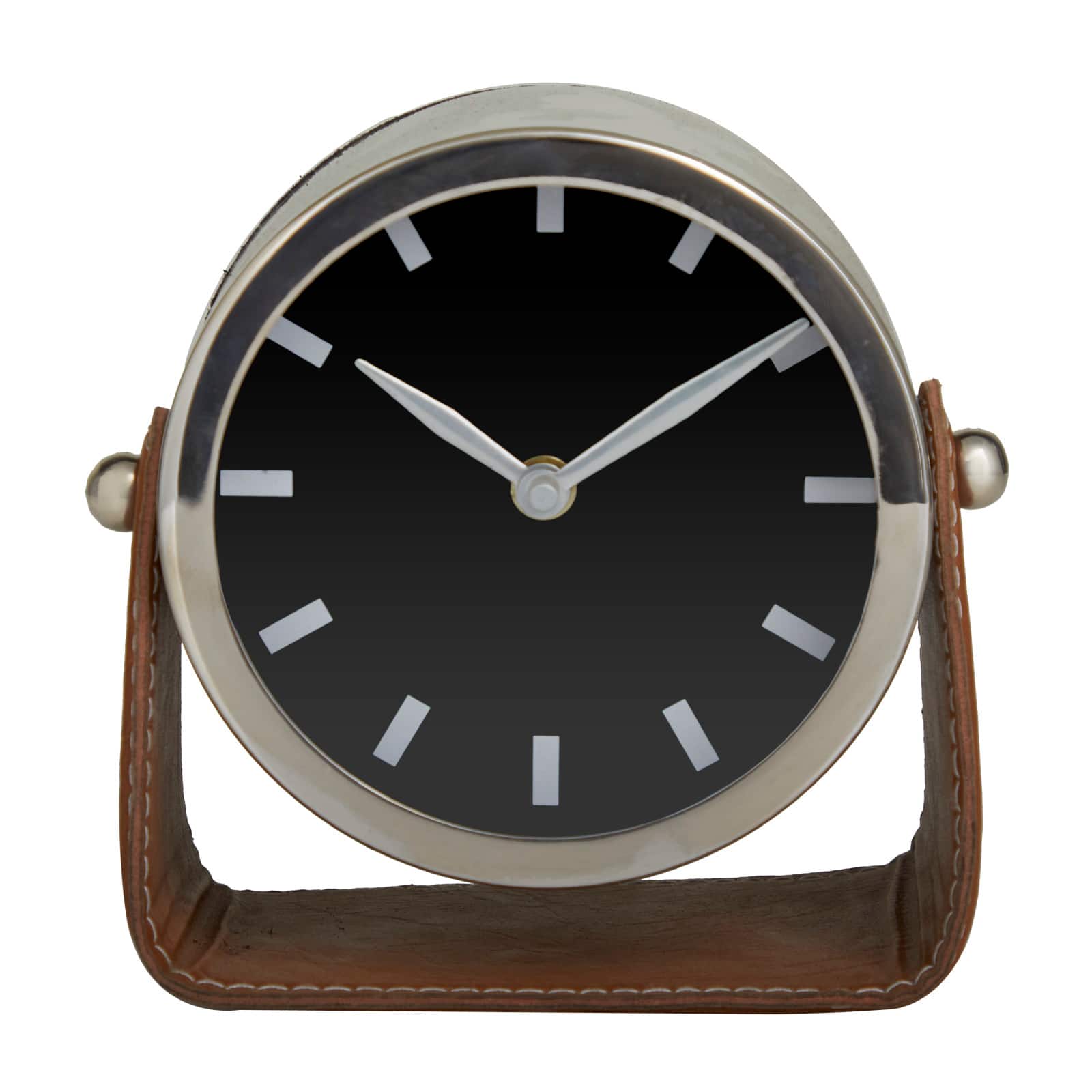 Stainless Steel Clock with Leather Stand