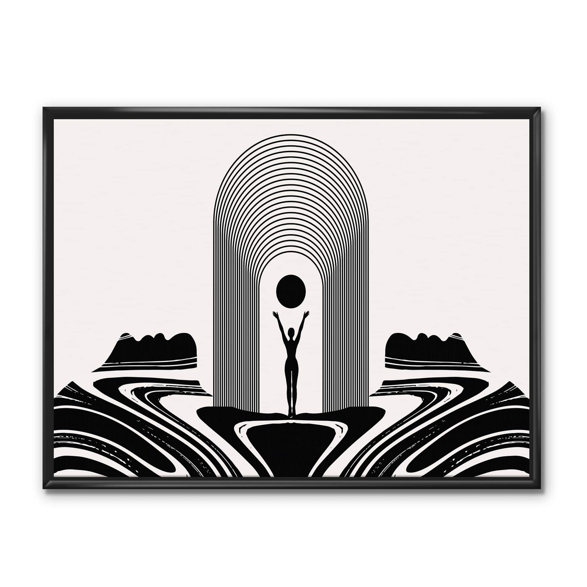 Designart - Empowered Cosmic Women Geometric Goddess Series Black And White III - Modern Canvas Wall Art Print in Black Frame